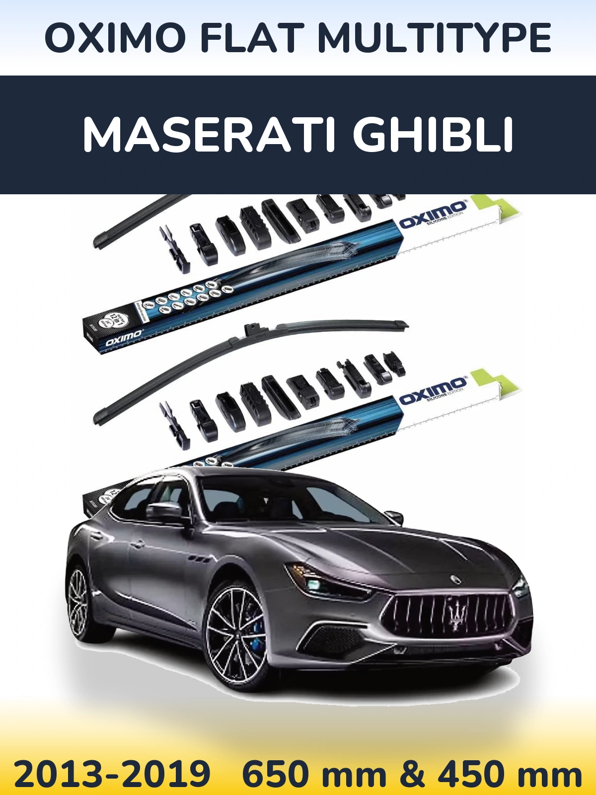 Front wiper blade set Oximo Flat MultiTipoe 650 & 450 mm for Maserati Ghibli 2013-2019