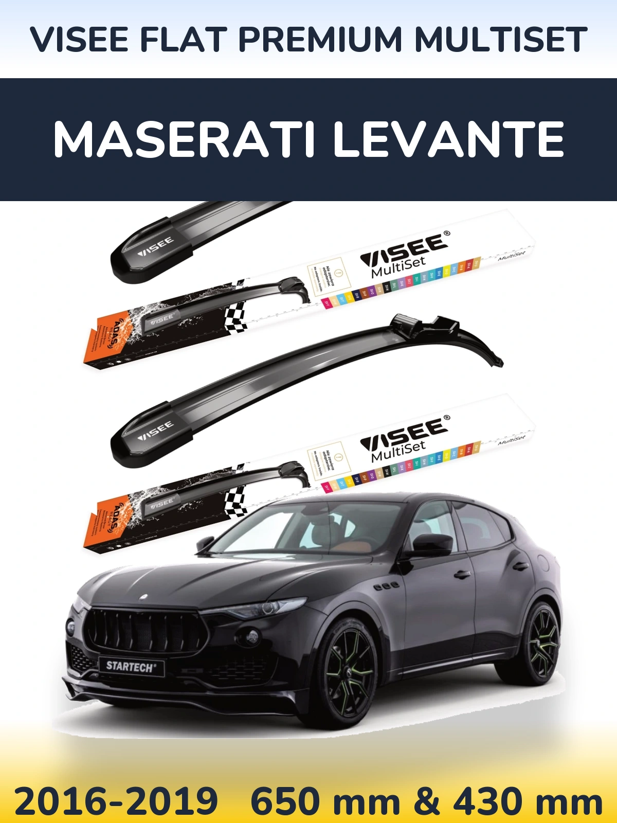 Front wiper blade set VISEE FLAT PREMIUM MultiSet 650 & 430 mm for Maserati Levante 2016-2019