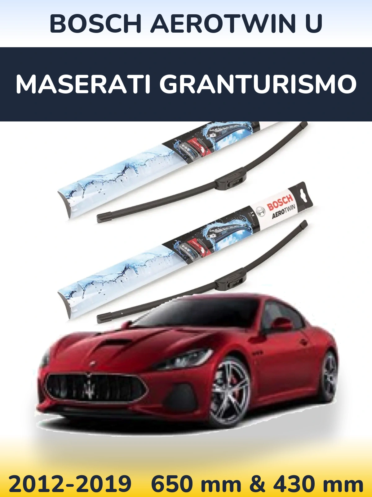 Комплект передніх щіток BOSCH AeroTwin U 650 & 430 мм для Maserati GranTurismo 2012-2019