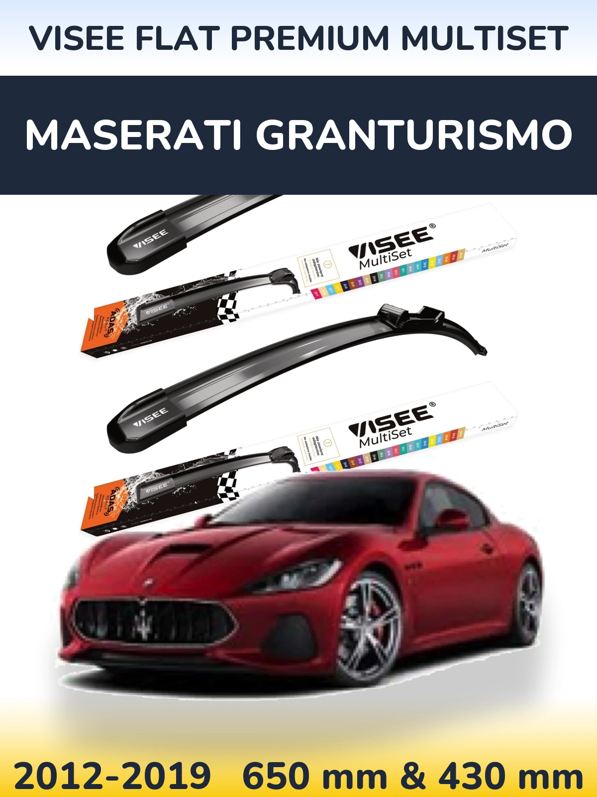 Front wiper blade set VISEE FLAT PREMIUM MultiSet 650 & 430 mm for Maserati GranTurismo 2012-2019
