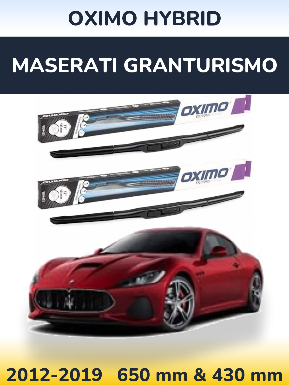 Front wiper blade set Oximo Hybrid 650 & 430 mm for Maserati GranTurismo 2012-2019