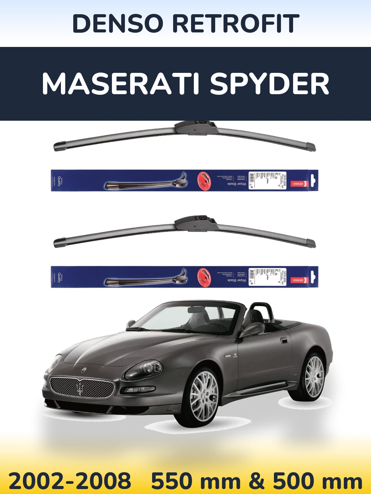 Комплект передніх щіток Denso Retrofit 550 & 500 мм для Maserati Spyder 2002-2008