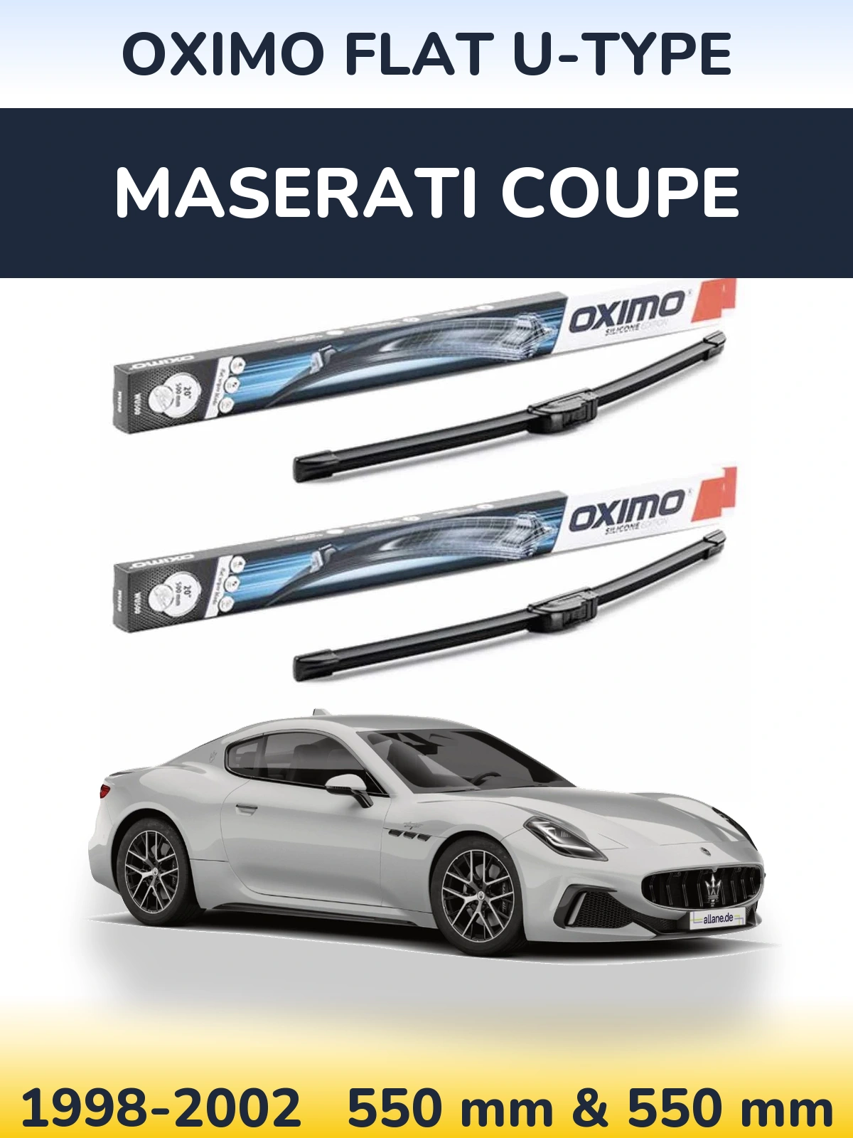 Front wiper blade set Oximo Flat U-type 550 & 550 mm for Maserati Coupe 1998-2002