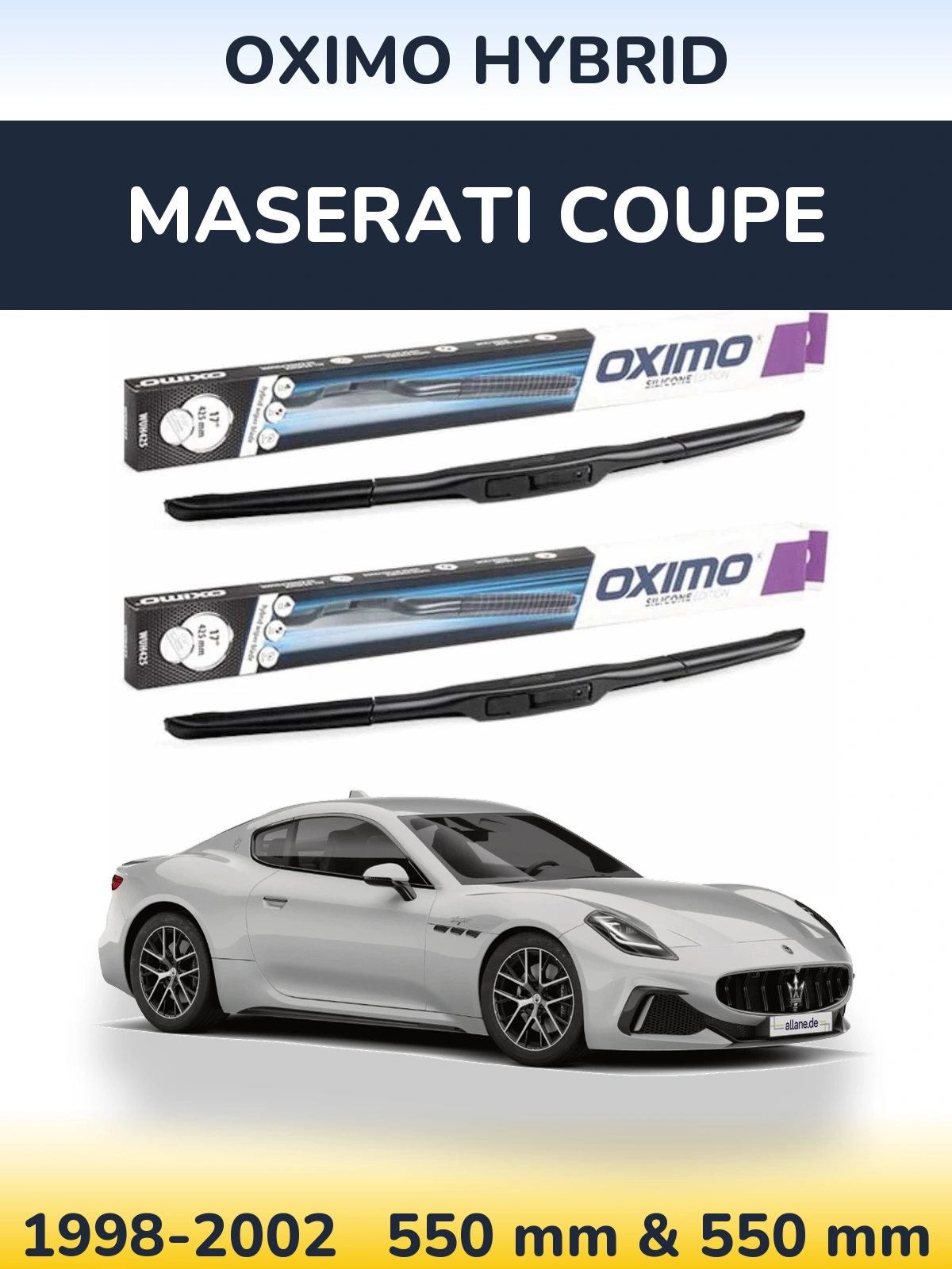 Front wiper blade set Oximo Hybrid 550 & 550 mm for Maserati Coupe 1998-2002