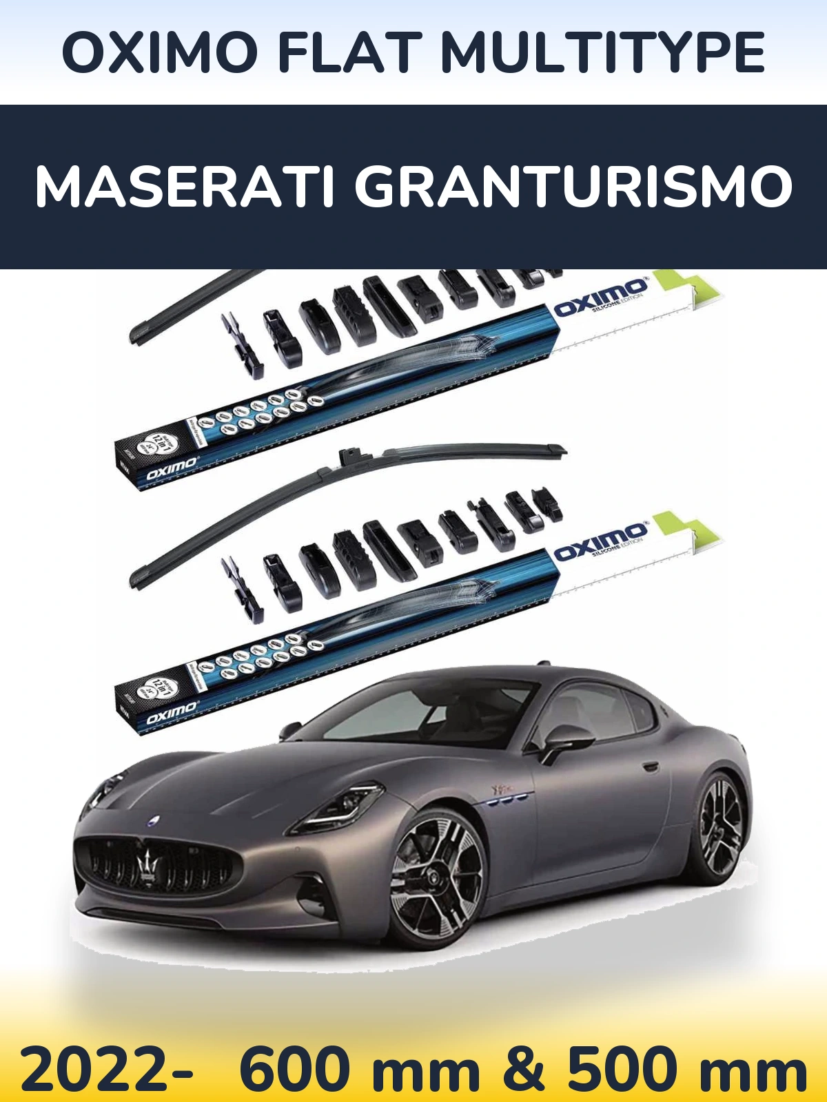 Front wiper blade set Oximo Flat MultiTipoe 600 & 500 mm for Maserati GranTurismo 2022-2026