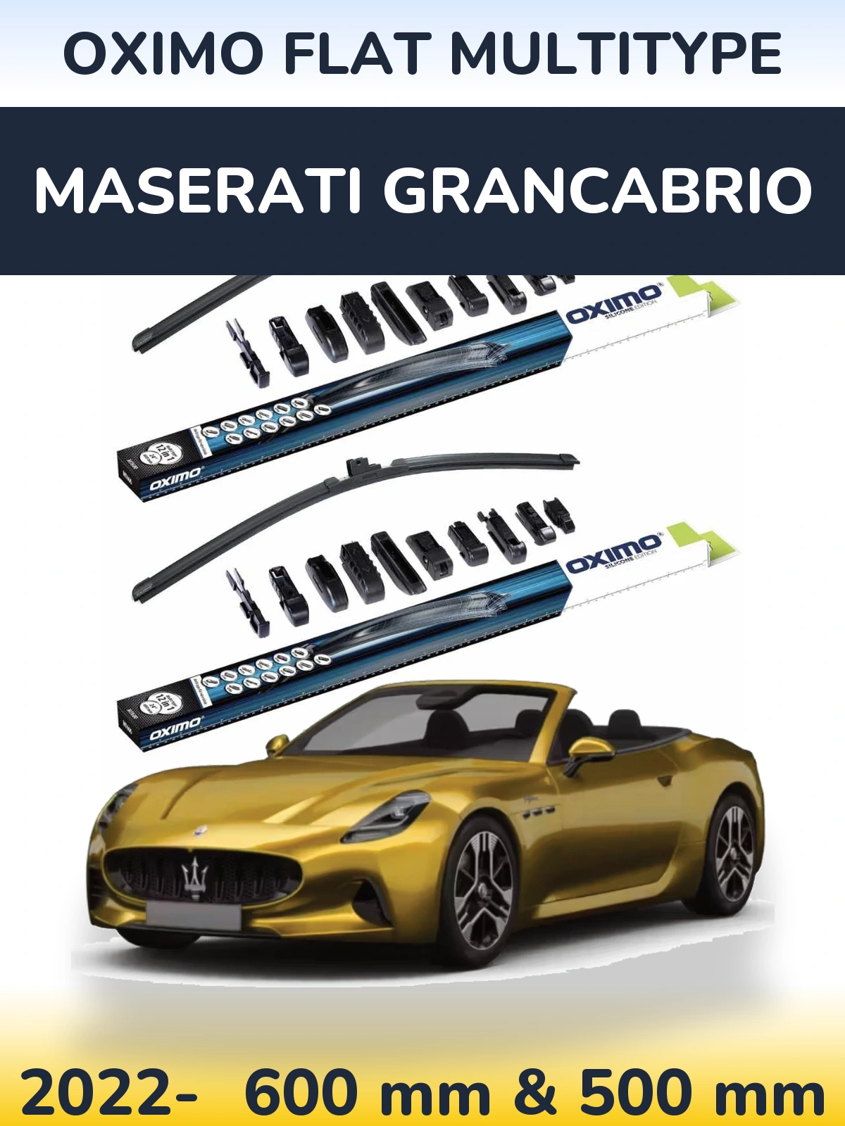 Front wiper blade set Oximo Flat MultiTipoe 600 & 500 mm for Maserati GranCabrio 2022-2026