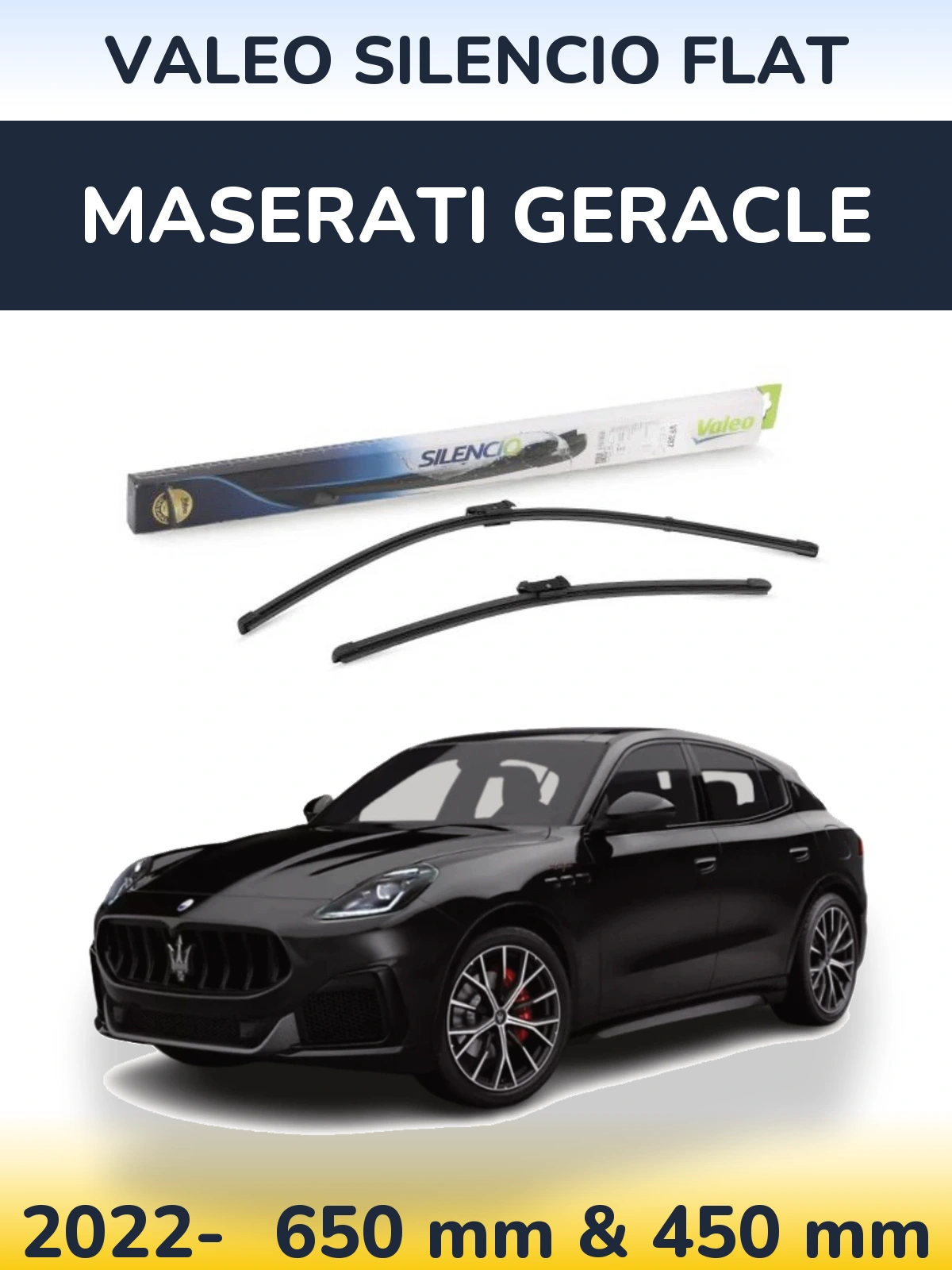 Front wiper blade set Valeo Silencio Flat 650 & 450 mm for Maserati Geracle 2022-2026