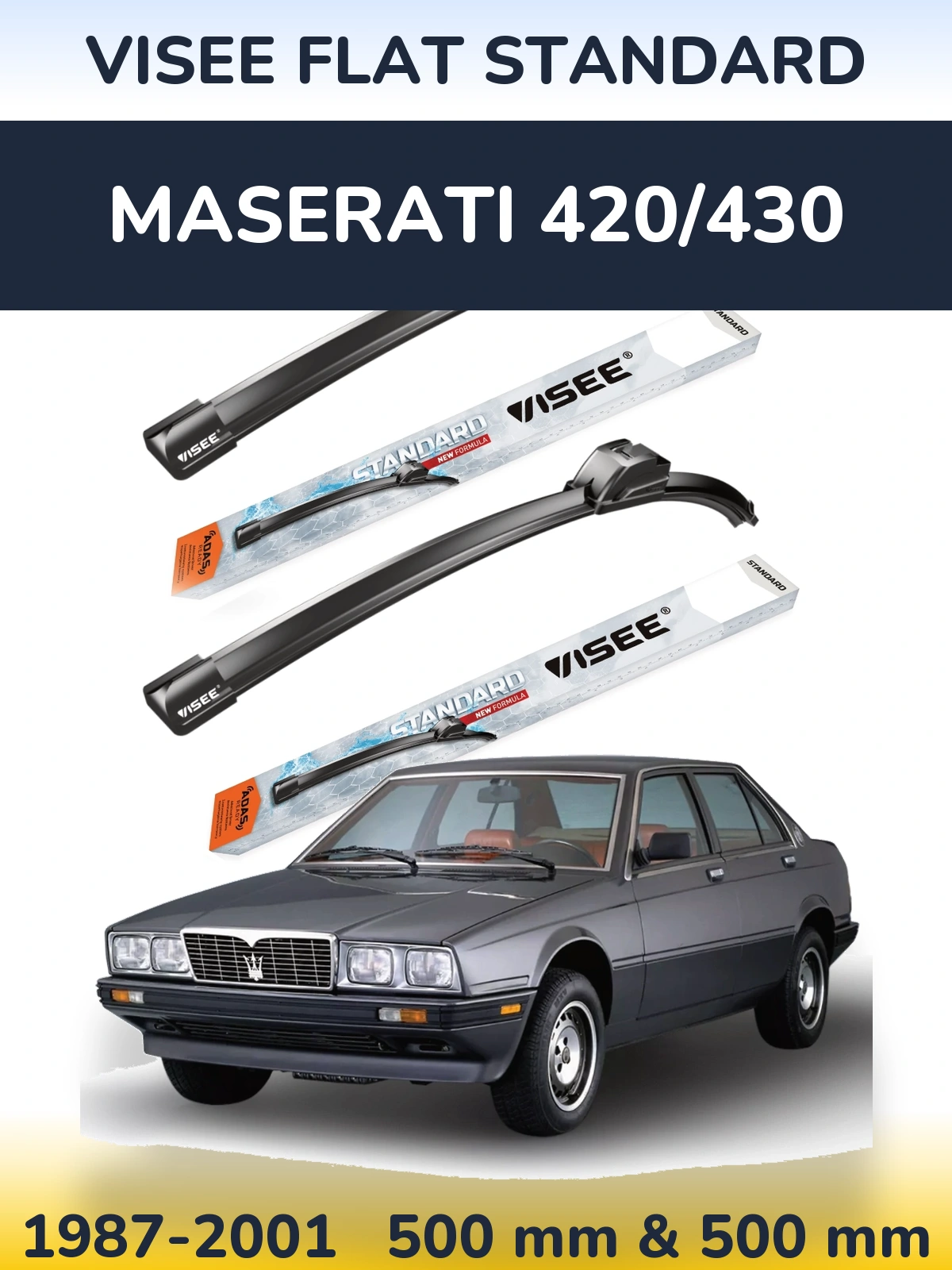 Комплект передних дворников VISEE FLAT STANDARD 500 & 500 мм для Maserati 420/430 1987-2001