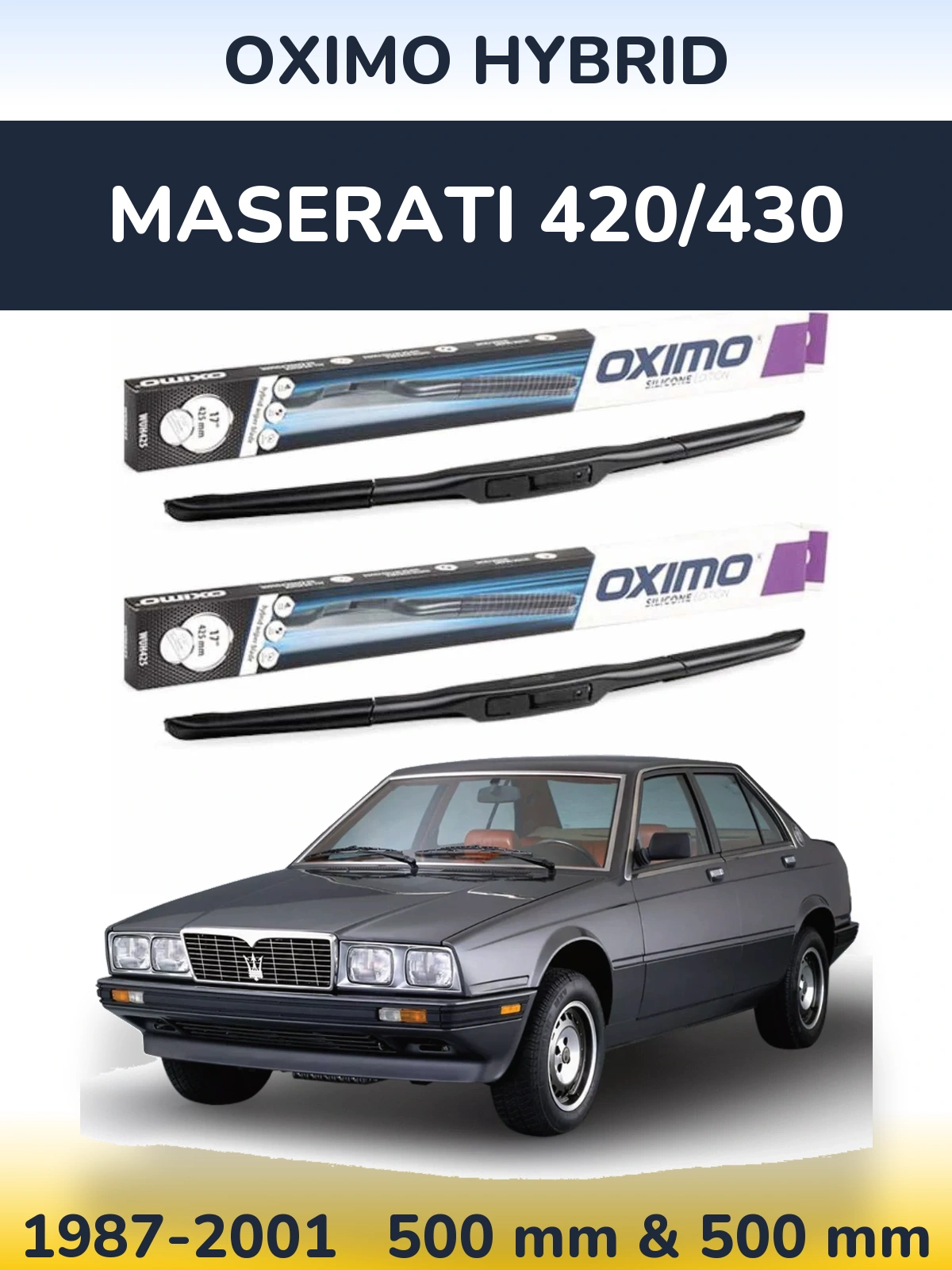 Front wiper blade set Oximo Hybrid 500 & 500 mm for Maserati 420/430 1987-2001