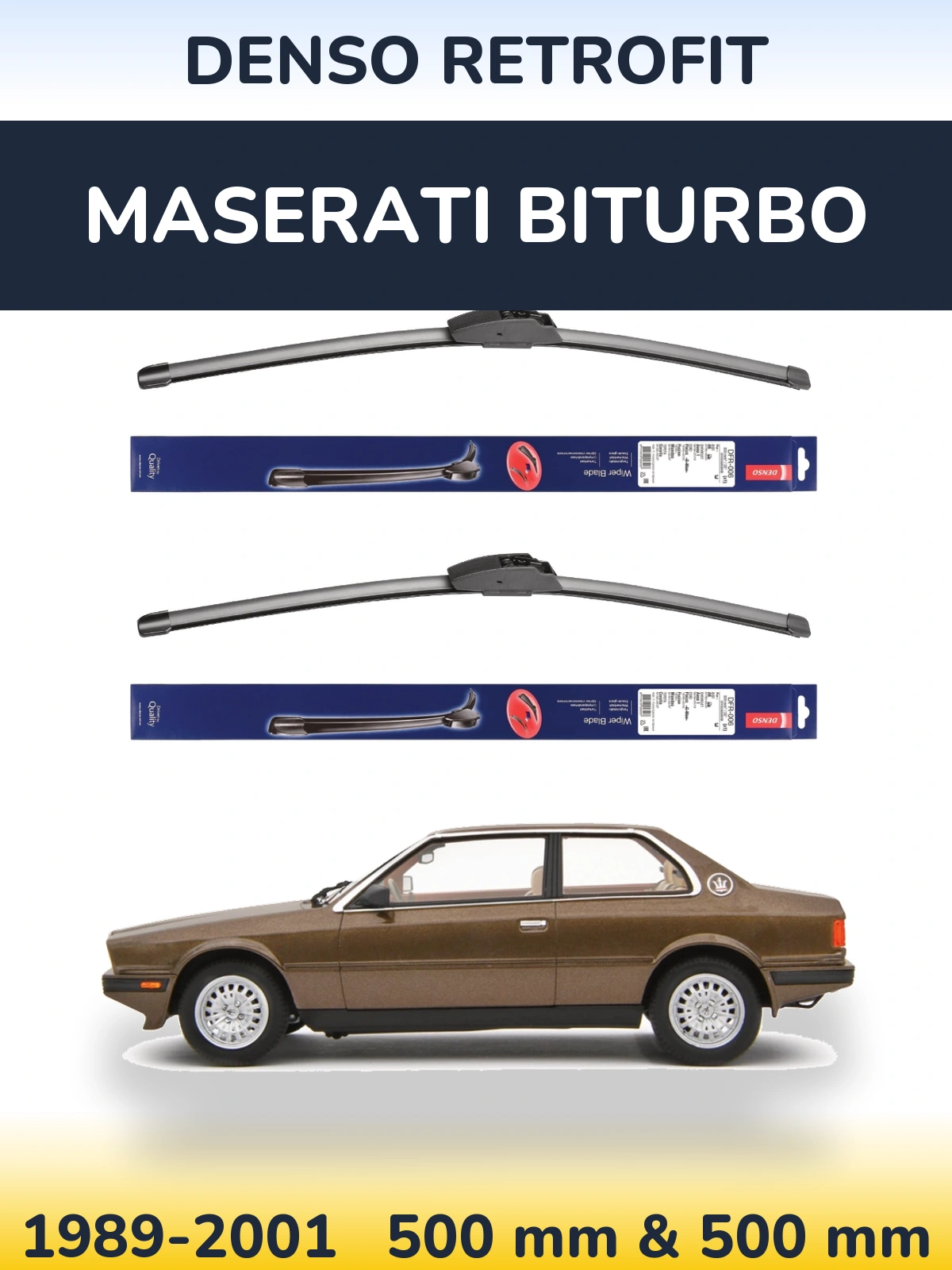 Комплект передніх щіток Denso Retrofit 500 & 500 мм для Maserati Biturbo 1989-2001