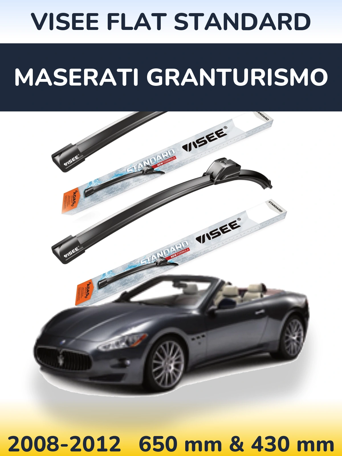 Комплект передних дворников VISEE FLAT STANDARD 650 & 430 мм для Maserati GranTurismo 2008-2012
