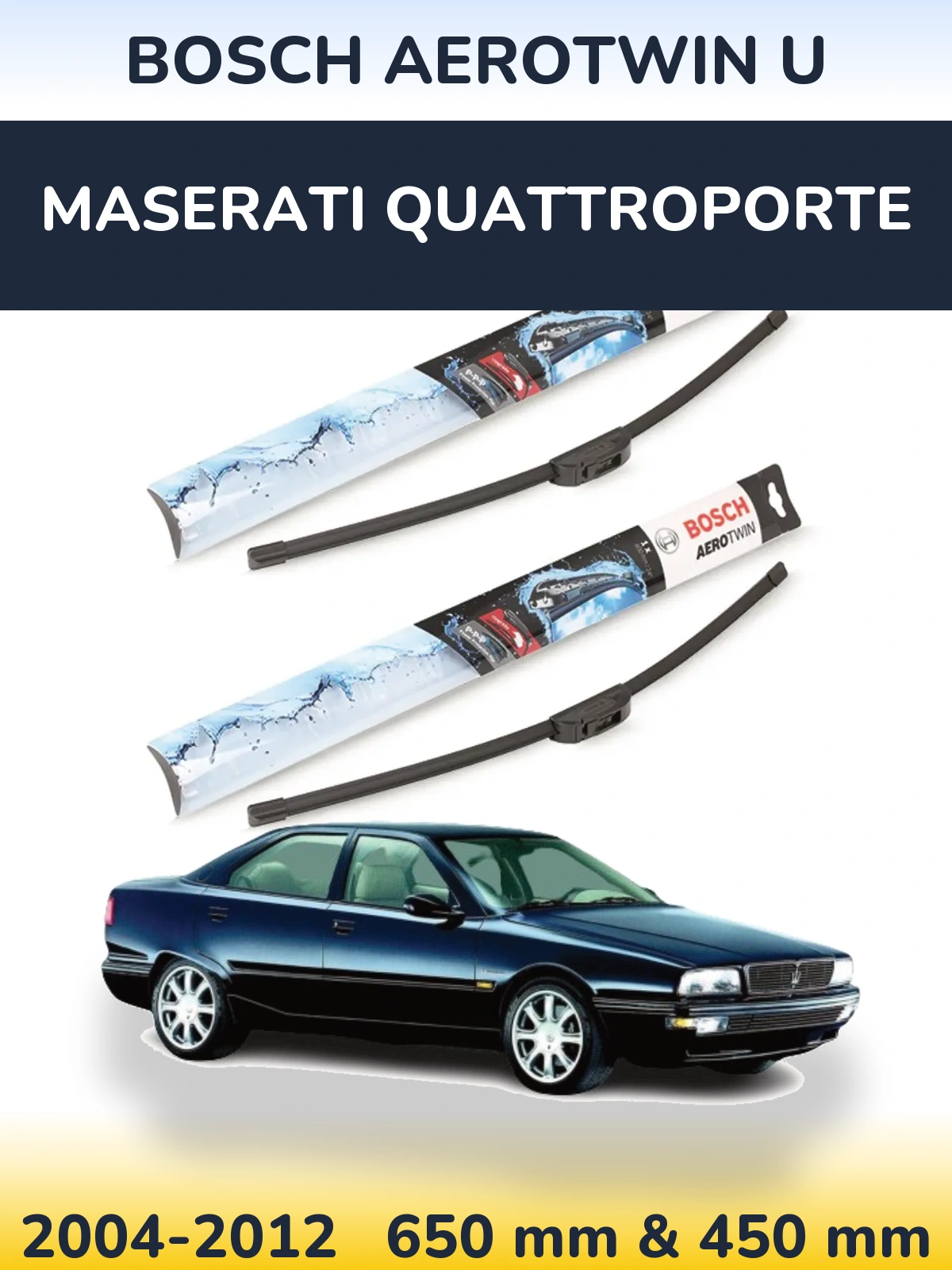 Front wiper blade set BOSCH AeroTwin U 650 & 450 mm for Maserati Quattroporte 2004-2012