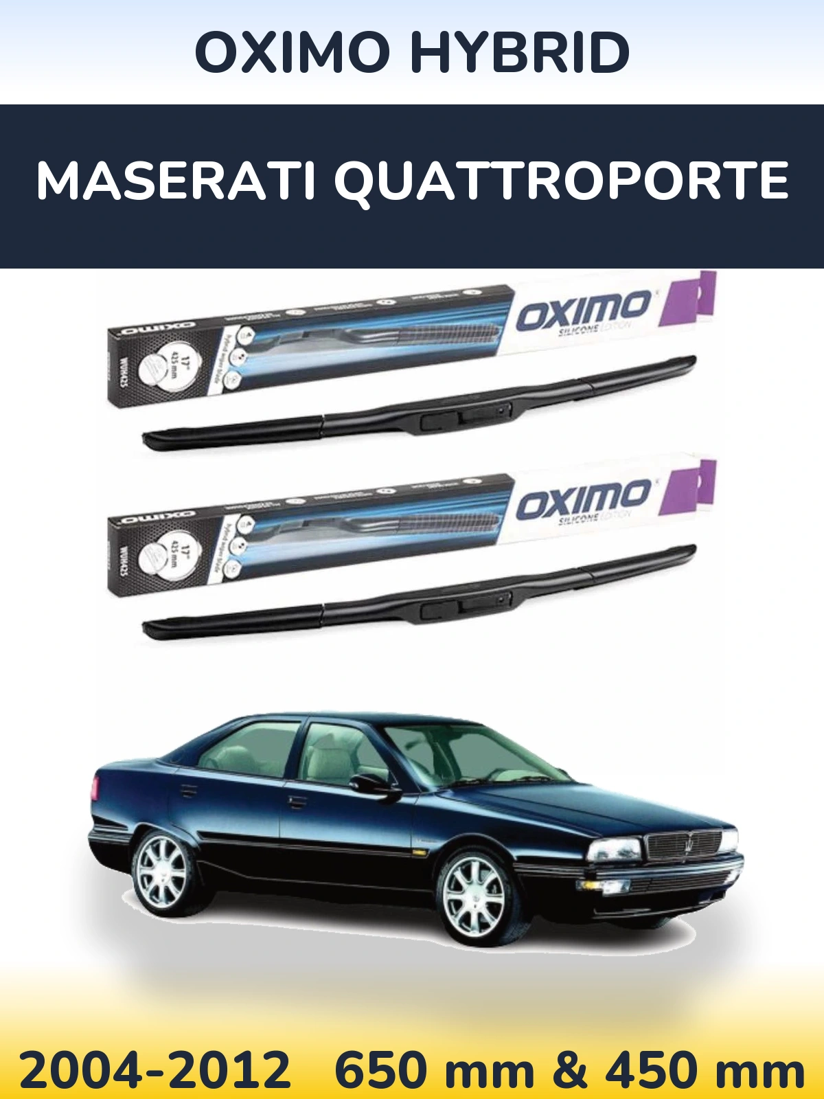 Front wiper blade set Oximo Hybrid 650 & 450 mm for Maserati Quattroporte 2004-2012