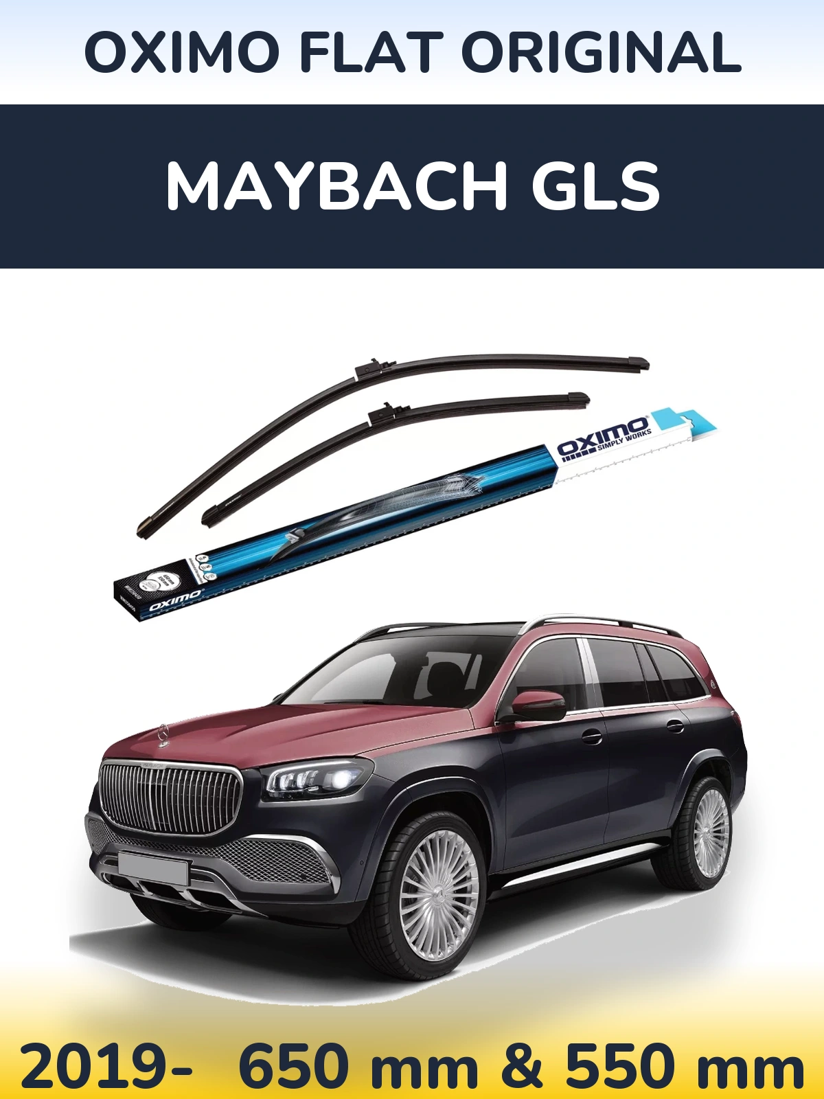 Front wiper blade set Oximo Flat Original 650 & 550 mm for Maybach GLS 2019-2026
