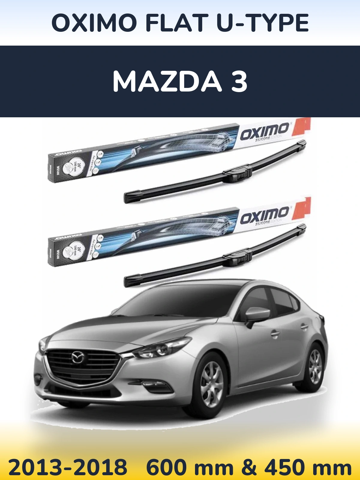 Комплект передних дворников Oximo Flat U-type 600 & 450 мм для Mazda 3 2013-2018