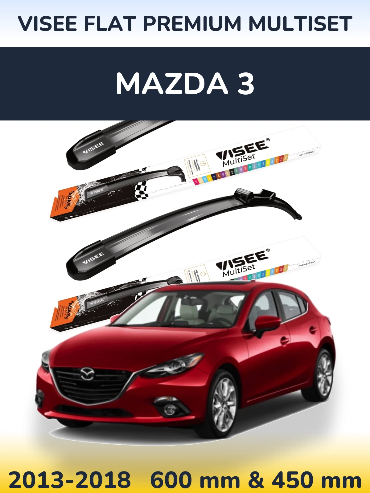 Front wiper blade set VISEE FLAT PREMIUM MultiSet 600 & 450 mm for Mazda 3 2013-2018