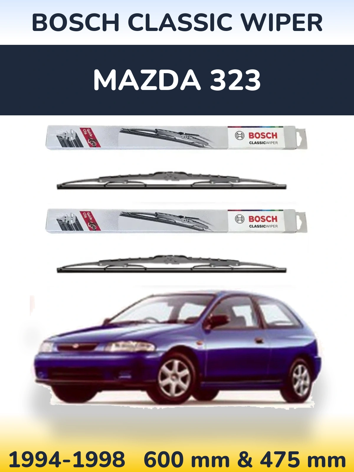 Комплект передних дворников BOSCH Classic Wiper 600 & 475 мм для Mazda 323 1994-1998