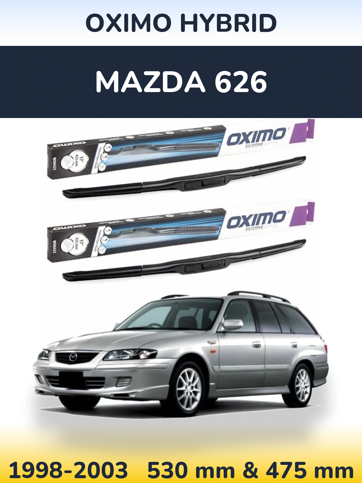 Front wiper blade set Oximo Hybrid 530 & 475 mm for Mazda 626 1998-2003
