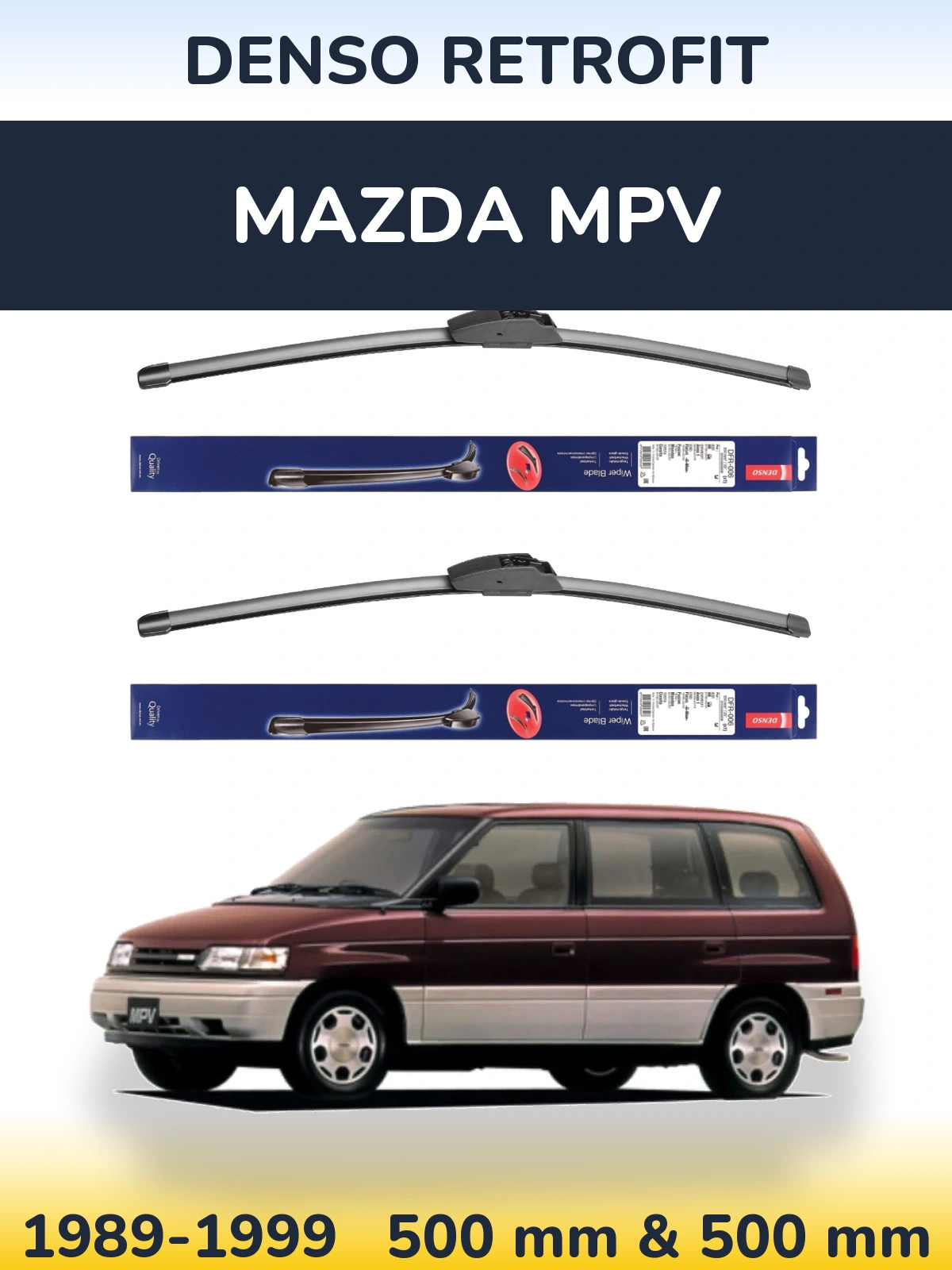 Front wiper blade set Denso Retrofit 500 & 500 mm for Mazda MPV 1989-1999