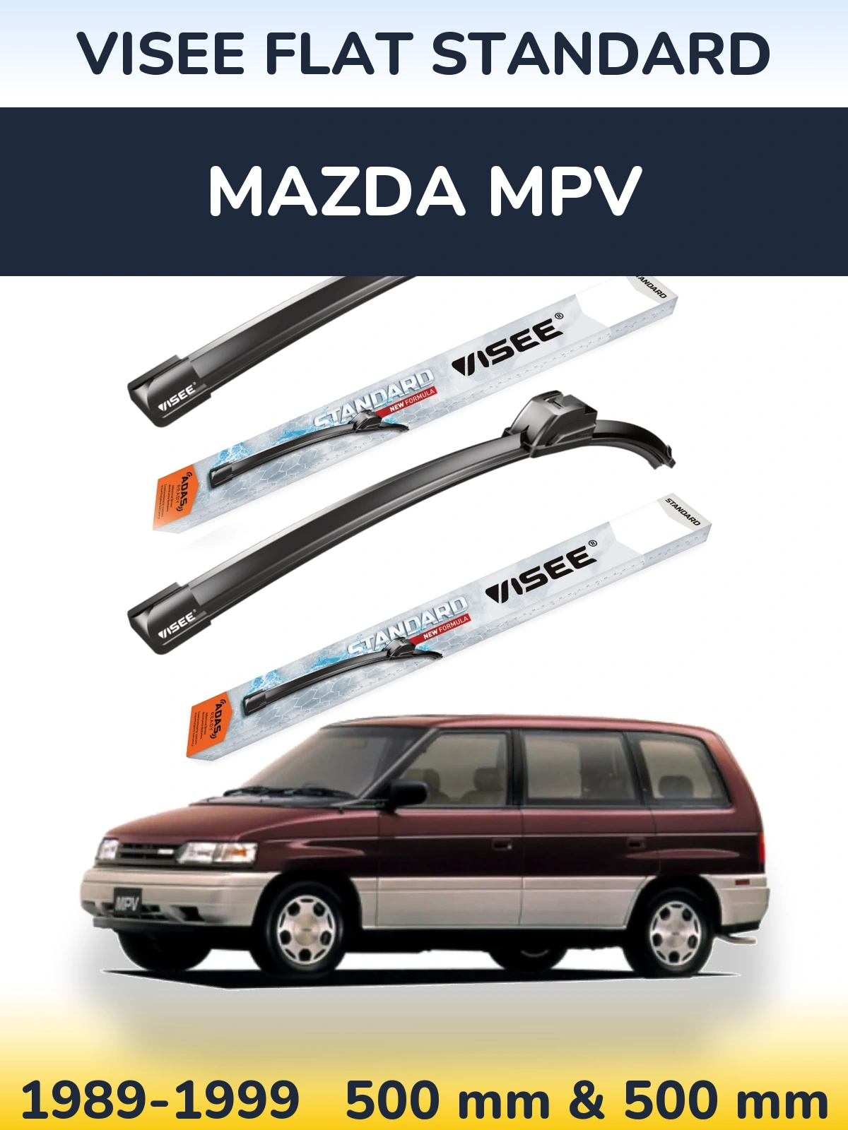 Комплект передних дворников VISEE FLAT STANDARD 500 & 500 мм для Mazda MPV 1989-1999