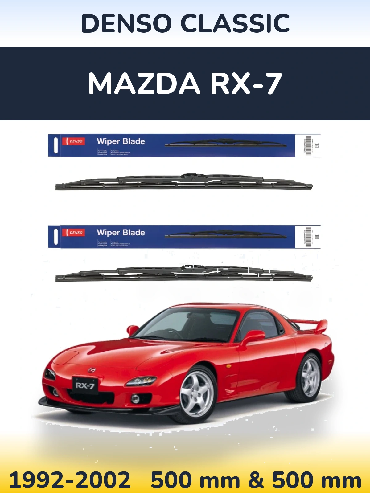 Front wiper blade set Denso Classic 500 & 500 mm for Mazda RX-7 1992-2002