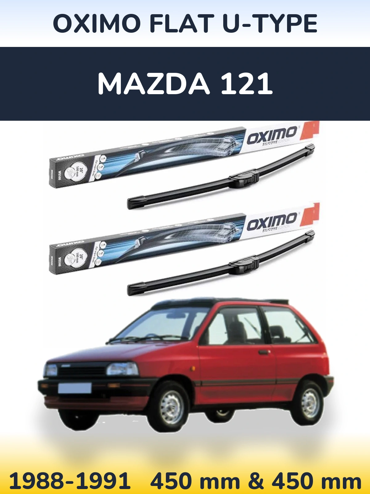 Комплект передних дворников Oximo Flat U-type 450 & 450 мм для Mazda 121 1988-1991