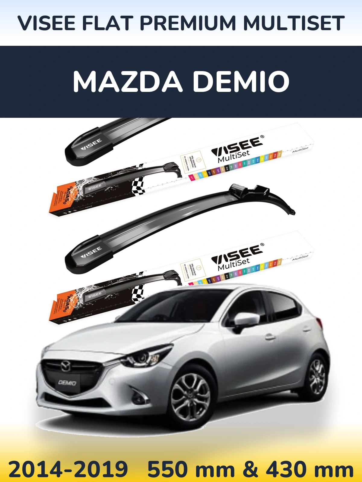 Front wiper blade set VISEE FLAT PREMIUM MultiSet 550 & 430 mm for Mazda Demio 2014-2019