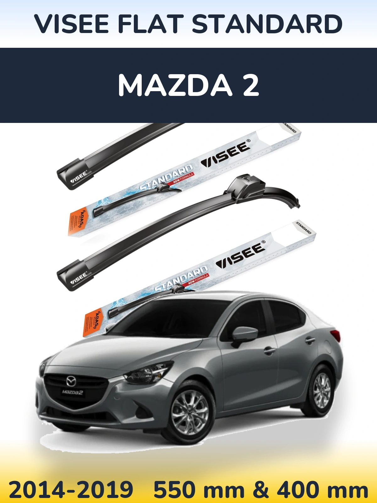 Front wiper blade set VISEE FLAT STANDARD 550 & 400 mm for Mazda 2 2014-2019