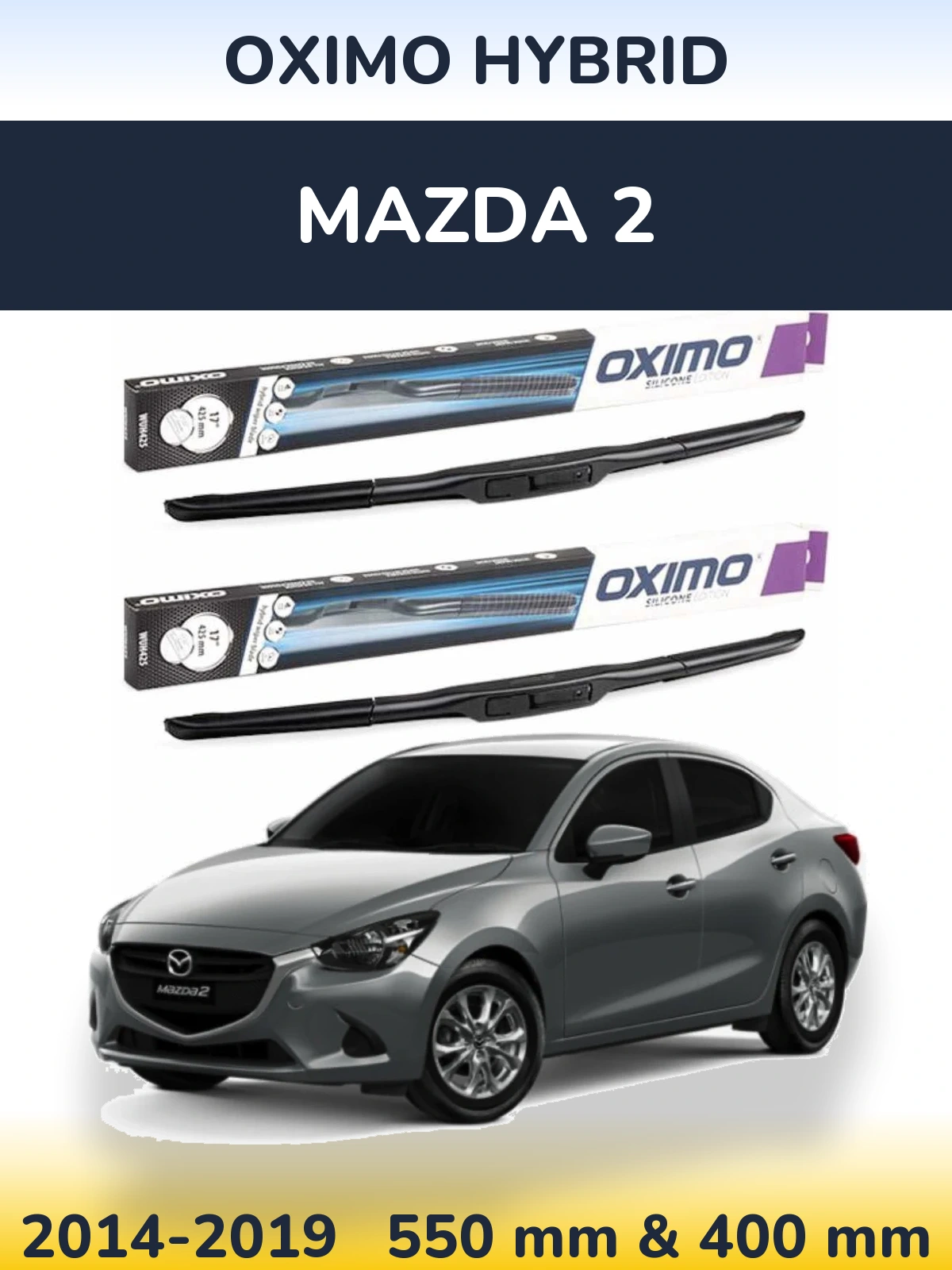 Front wiper blade set Oximo Hybrid 550 & 400 mm for Mazda 2 2014-2019