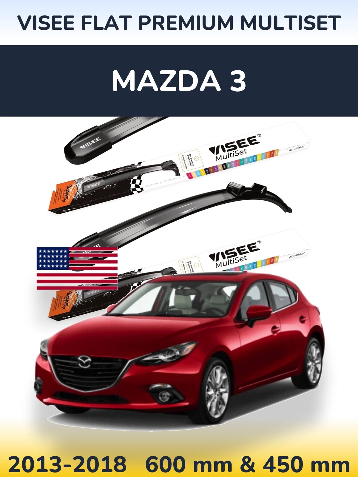 Front wiper blade set VISEE FLAT PREMIUM MultiSet 600 & 450 mm for Mazda 3 2013-2018