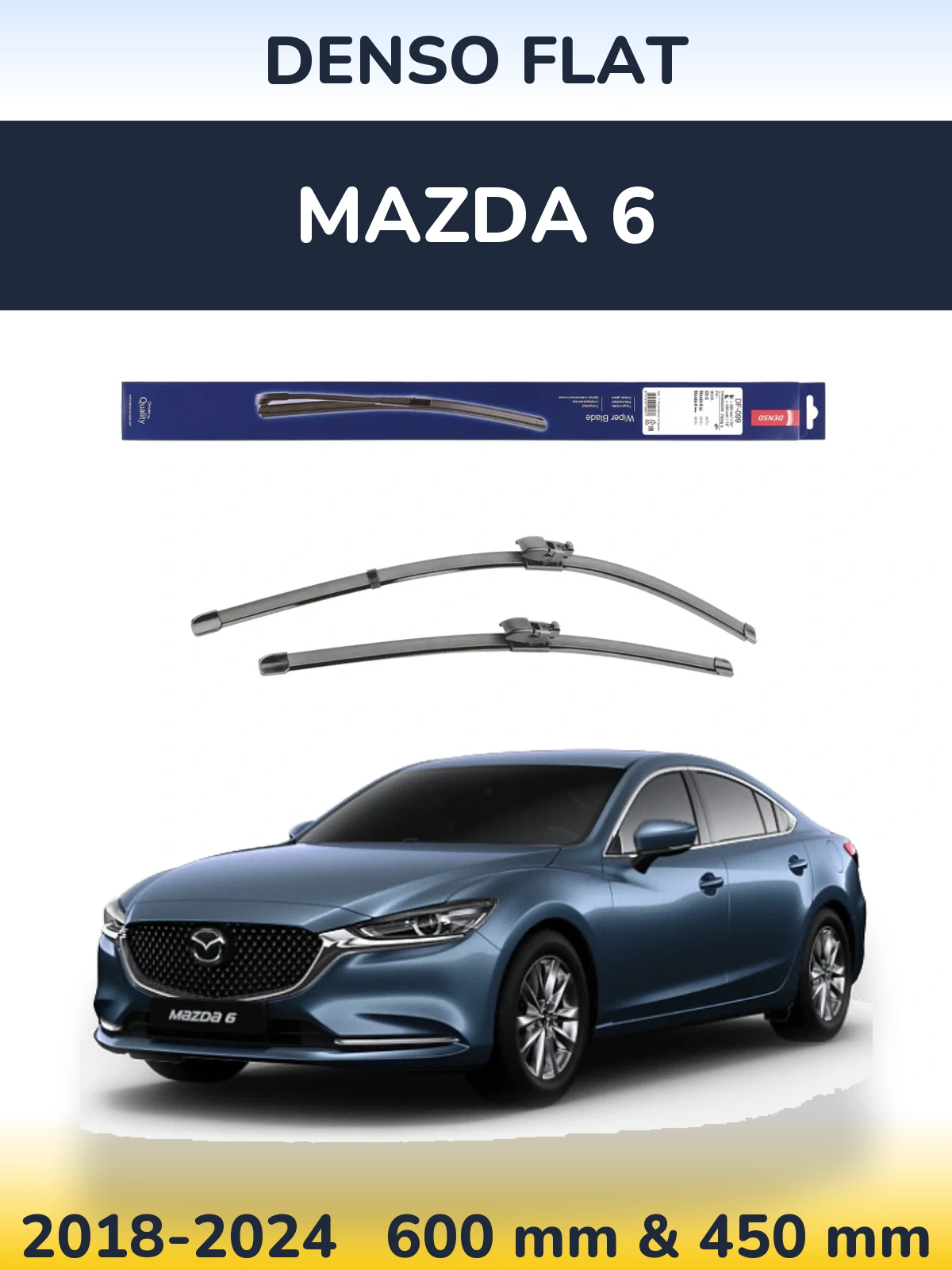 Front wiper blade set Denso Flat 600 & 450 mm for Mazda 6 2018-2024