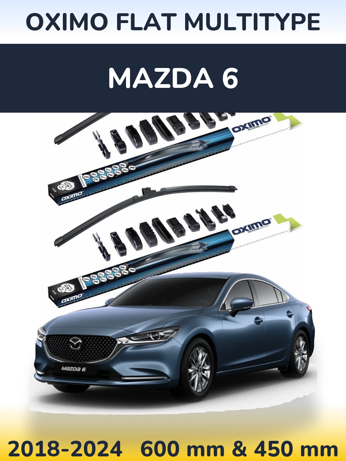 Front wiper blade set Oximo Flat MultiTipoe 600 & 450 mm for Mazda 6 2018-2024