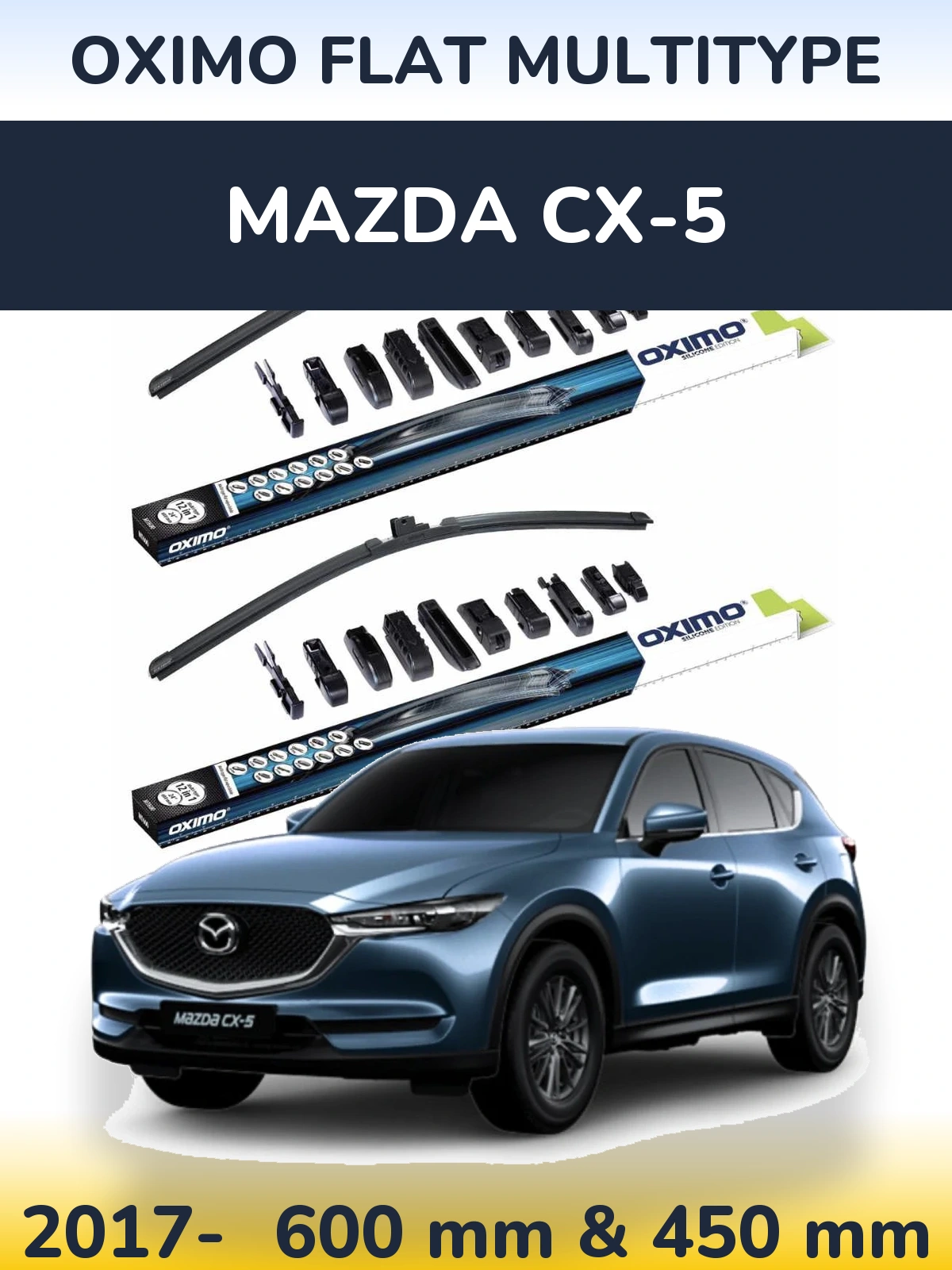 Front wiper blade set Oximo Flat MultiTipoe 600 & 450 mm for Mazda CX-5 2017-2026