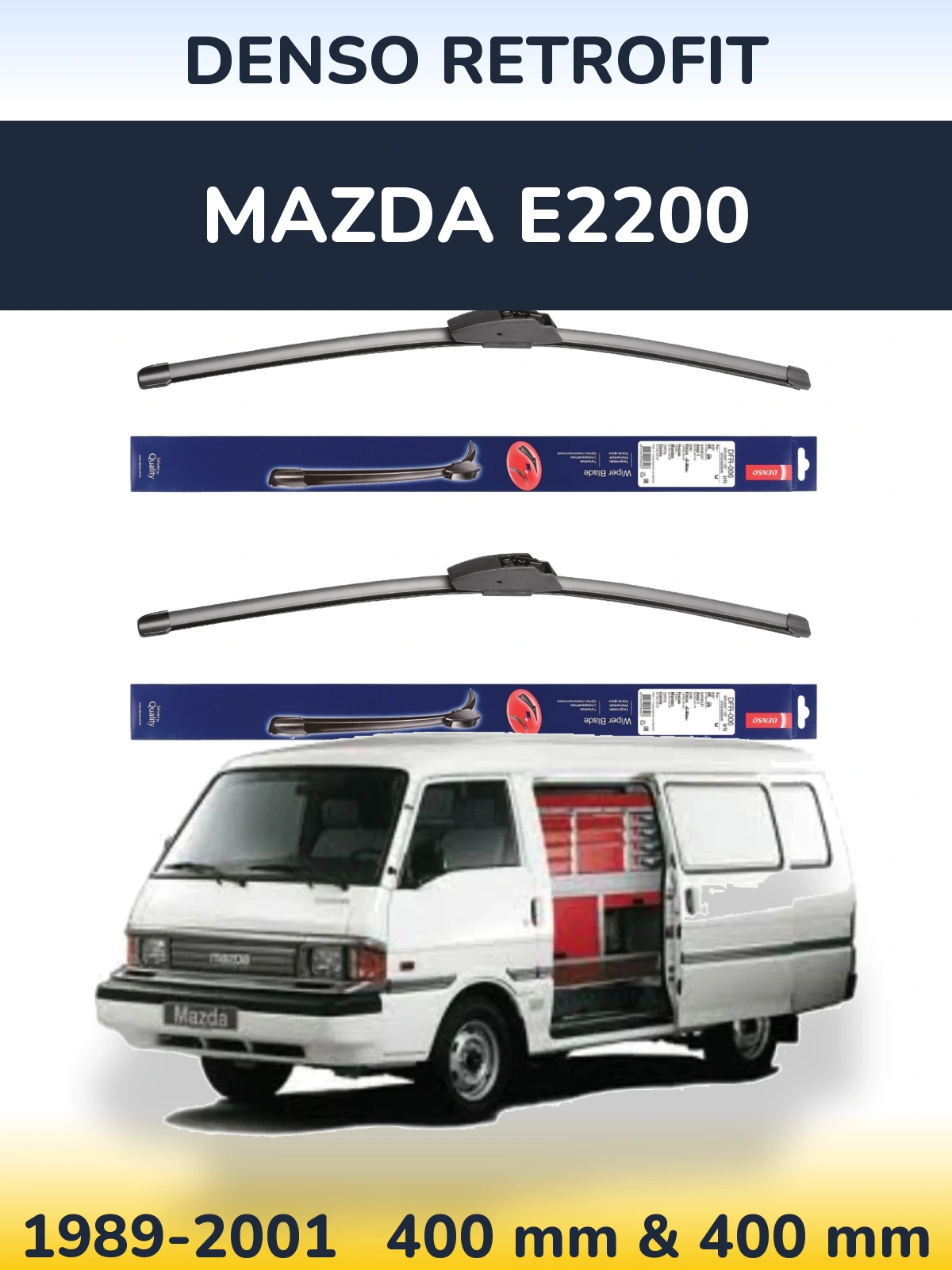 Front wiper blade set Denso Retrofit 400 & 400 mm for Mazda E2200 1989-2001
