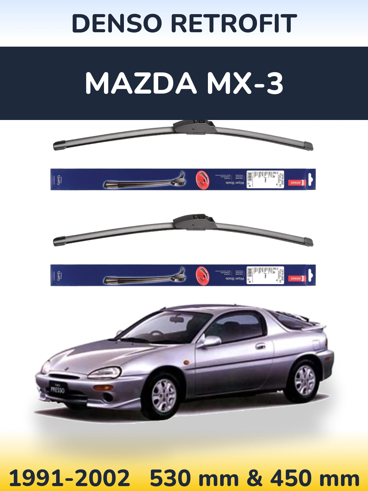 Комплект передних дворников Denso Retrofit 530 & 450 мм для Mazda MX-3 1991-2002