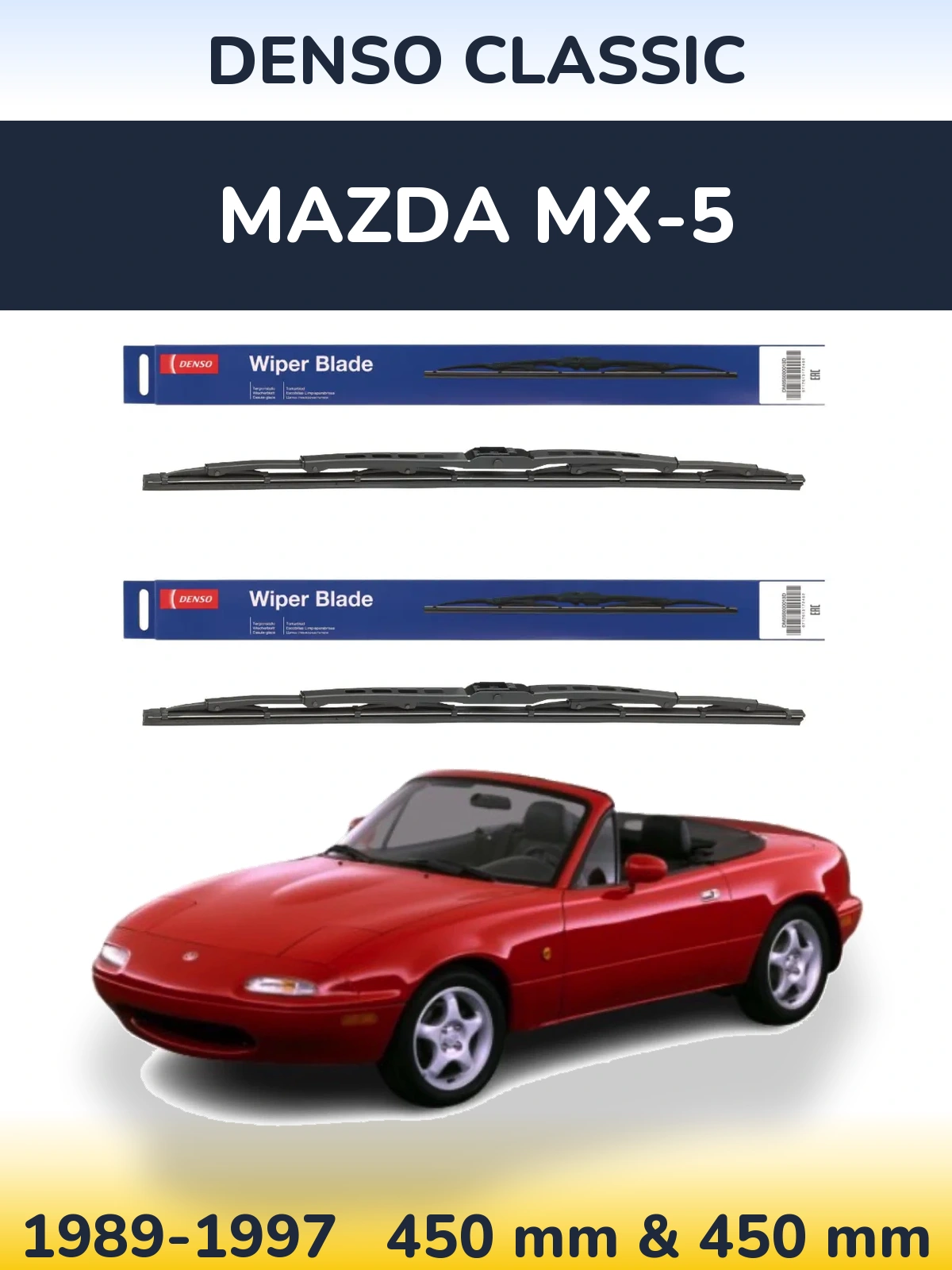 Front wiper blade set Denso Classic 450 & 450 mm for Mazda MX-5 1989-1997