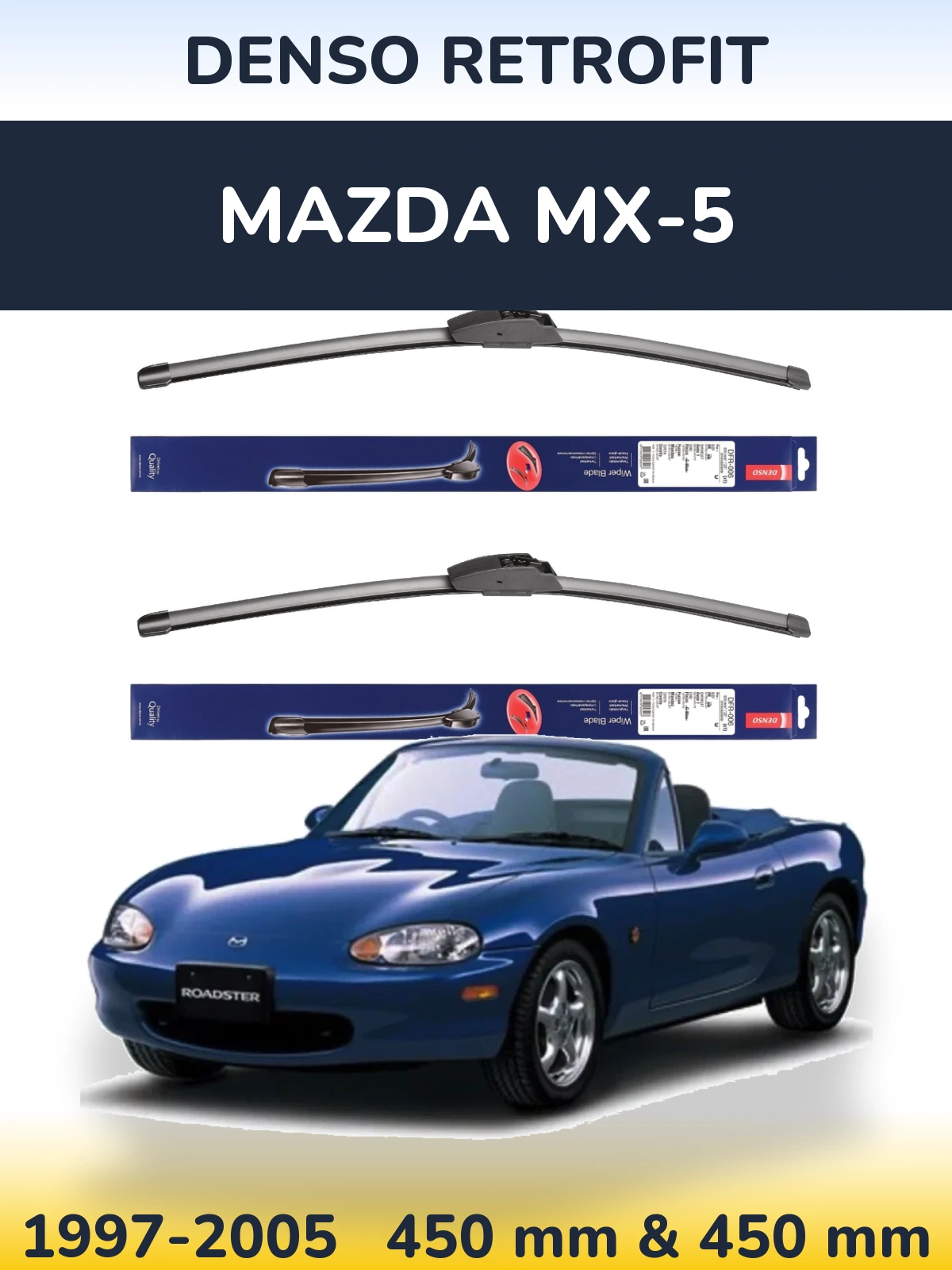 Front wiper blade set Denso Retrofit 450 & 450 mm for Mazda MX-5 1997-2005