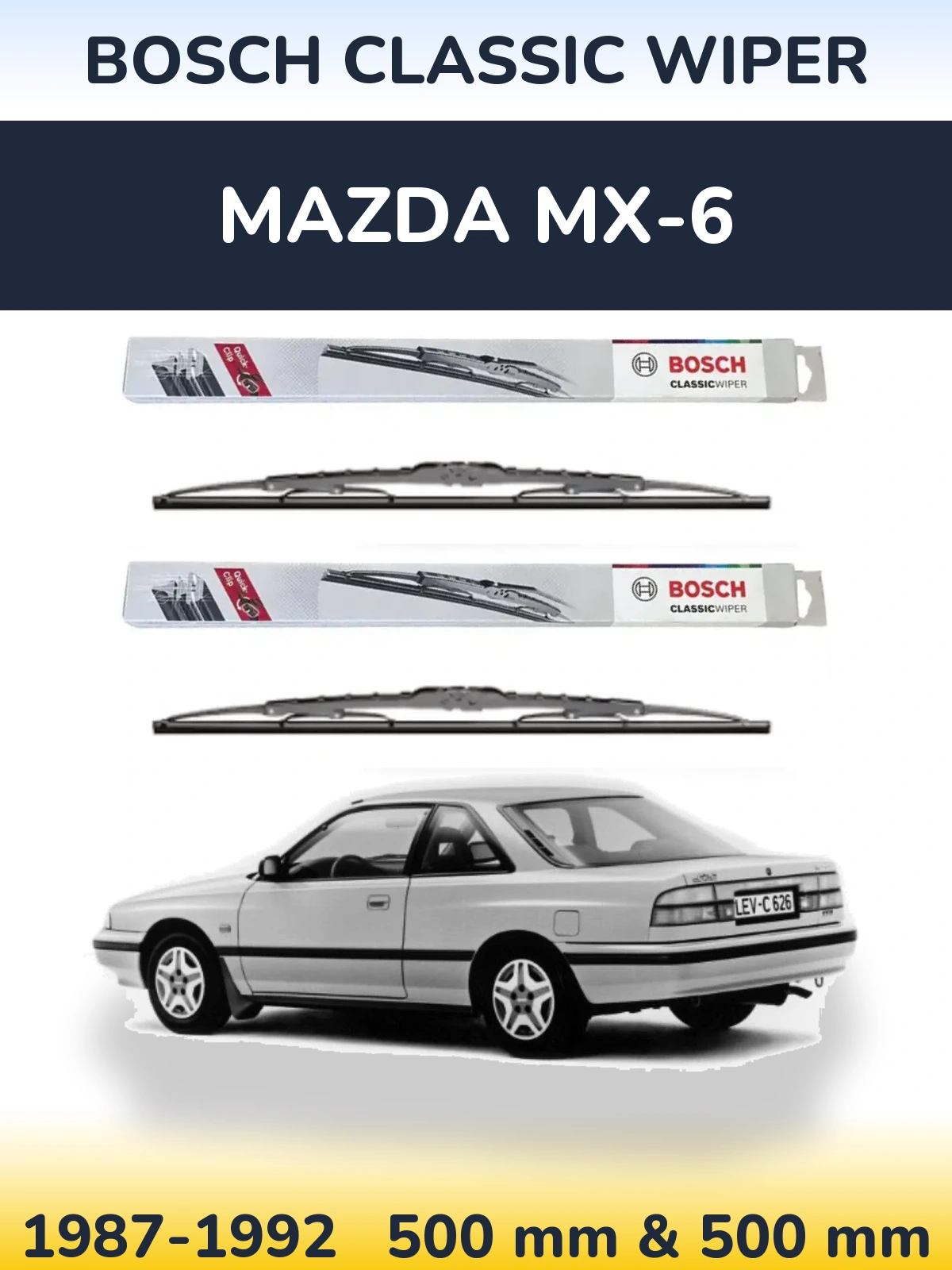 Front wiper blade set BOSCH Classic Wiper 500 & 500 mm for Mazda MX-6 1987-1992