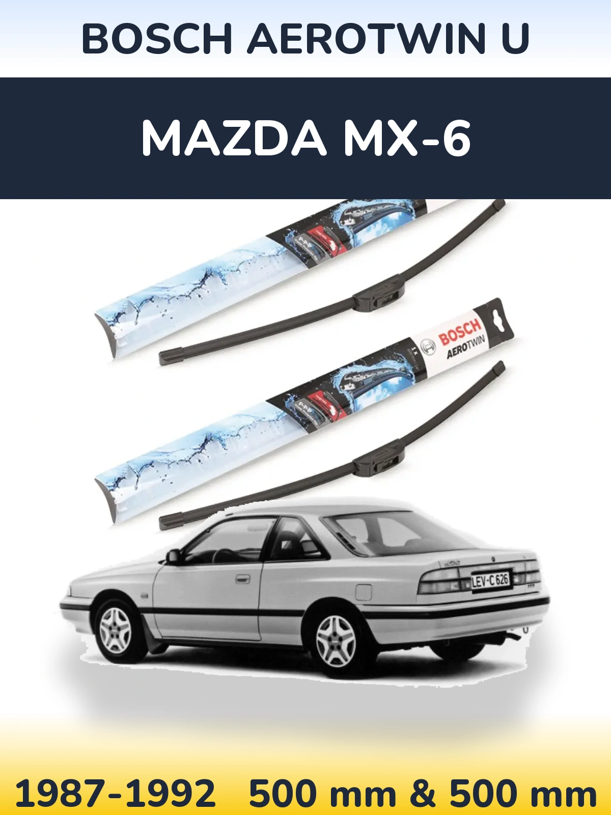 Front wiper blade set BOSCH AeroTwin U 500 & 500 mm for Mazda MX-6 1987-1992
