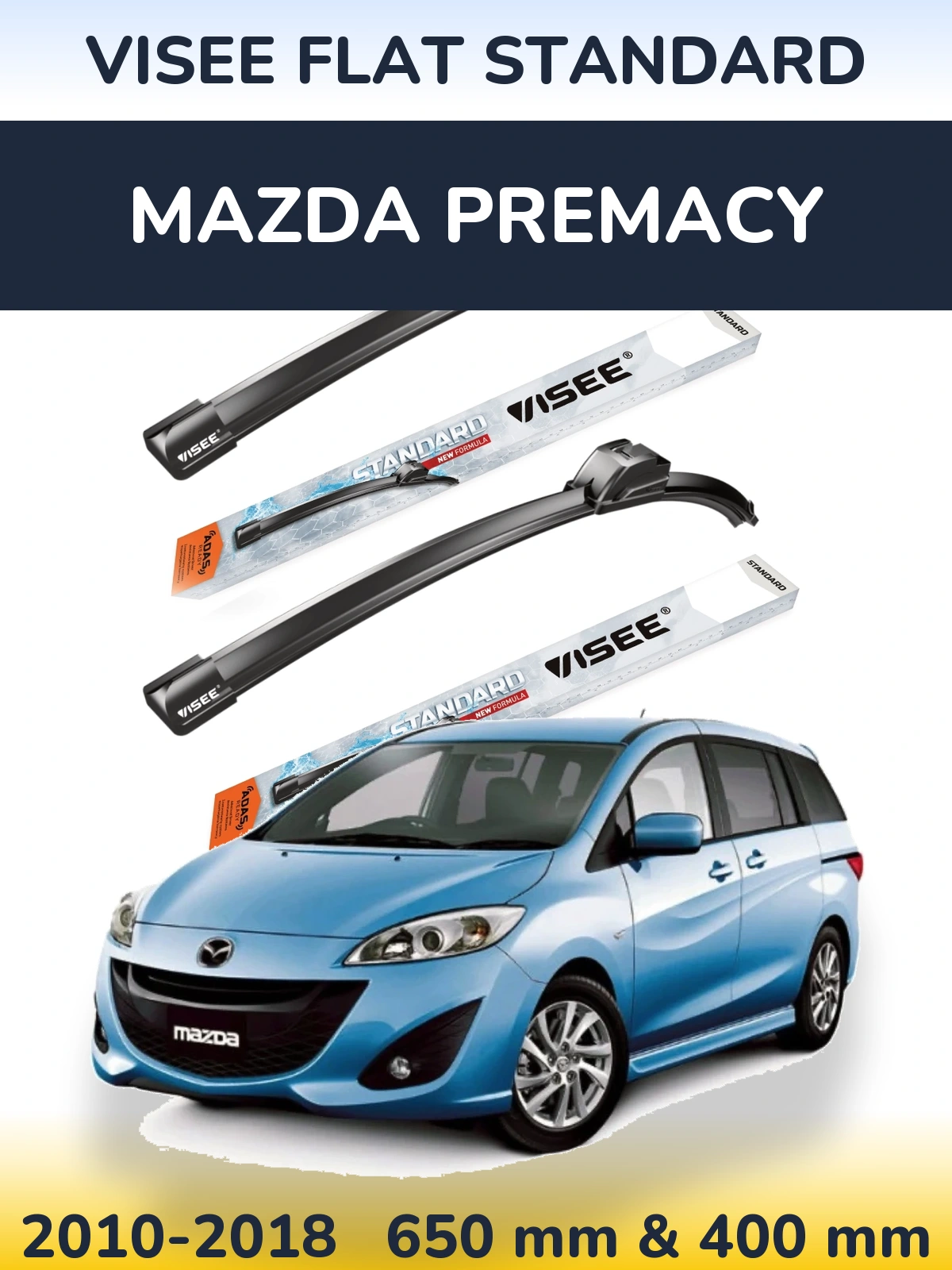 Комплект передніх щіток VISEE FLAT STANDARD 650 & 400 мм для Mazda Premacy 2010-2018