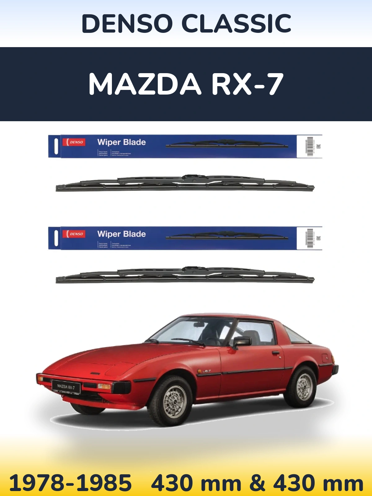 Front wiper blade set Denso Classic 430 & 430 mm for Mazda RX-7 1978-1985