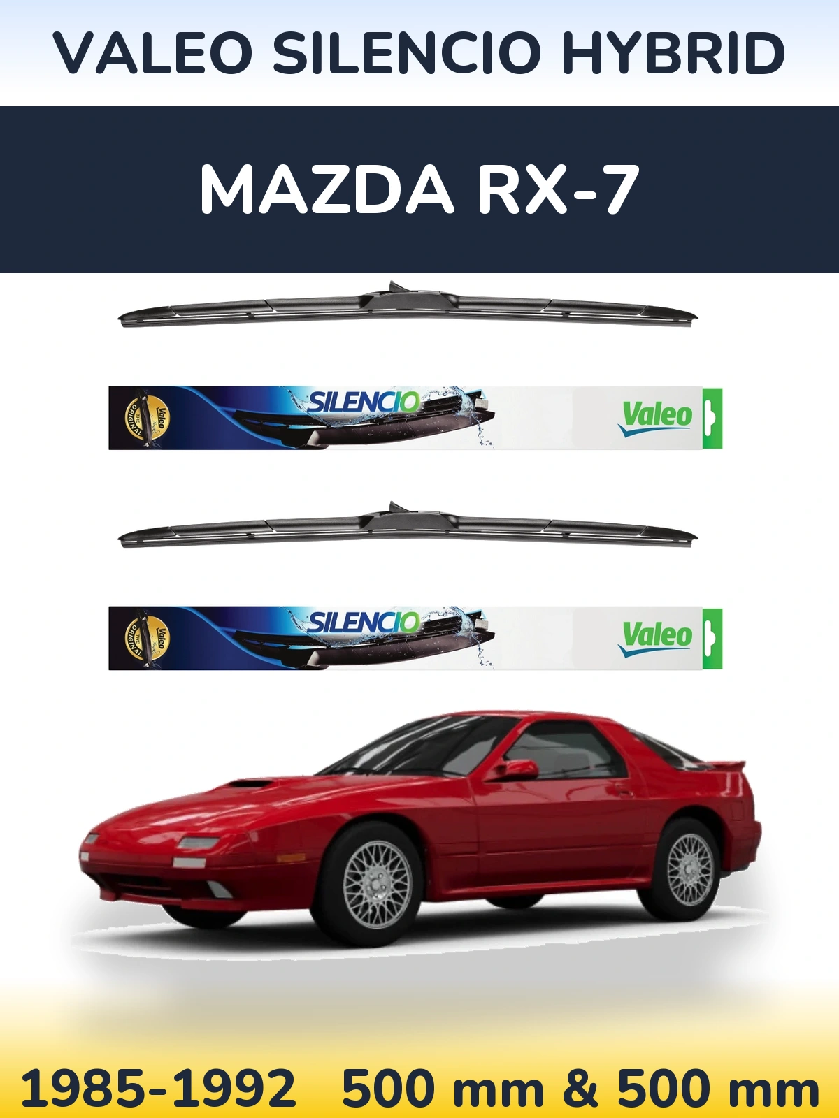Комплект передних дворников Valeo Silencio Hybrid 500 & 500 мм для Mazda RX-7 1985-1992