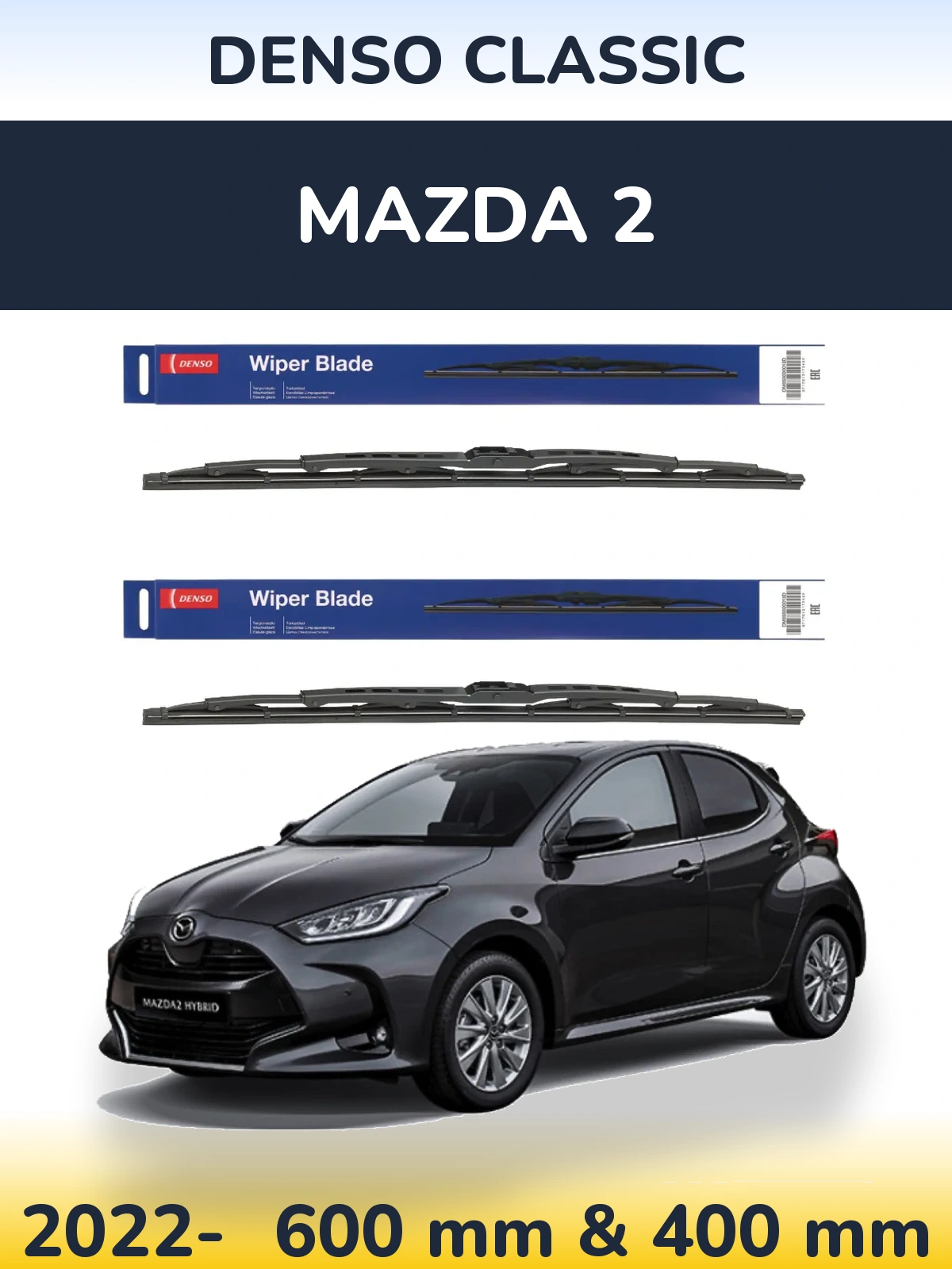 Front wiper blade set Denso Classic 600 & 400 mm for Mazda 2 2022-2026