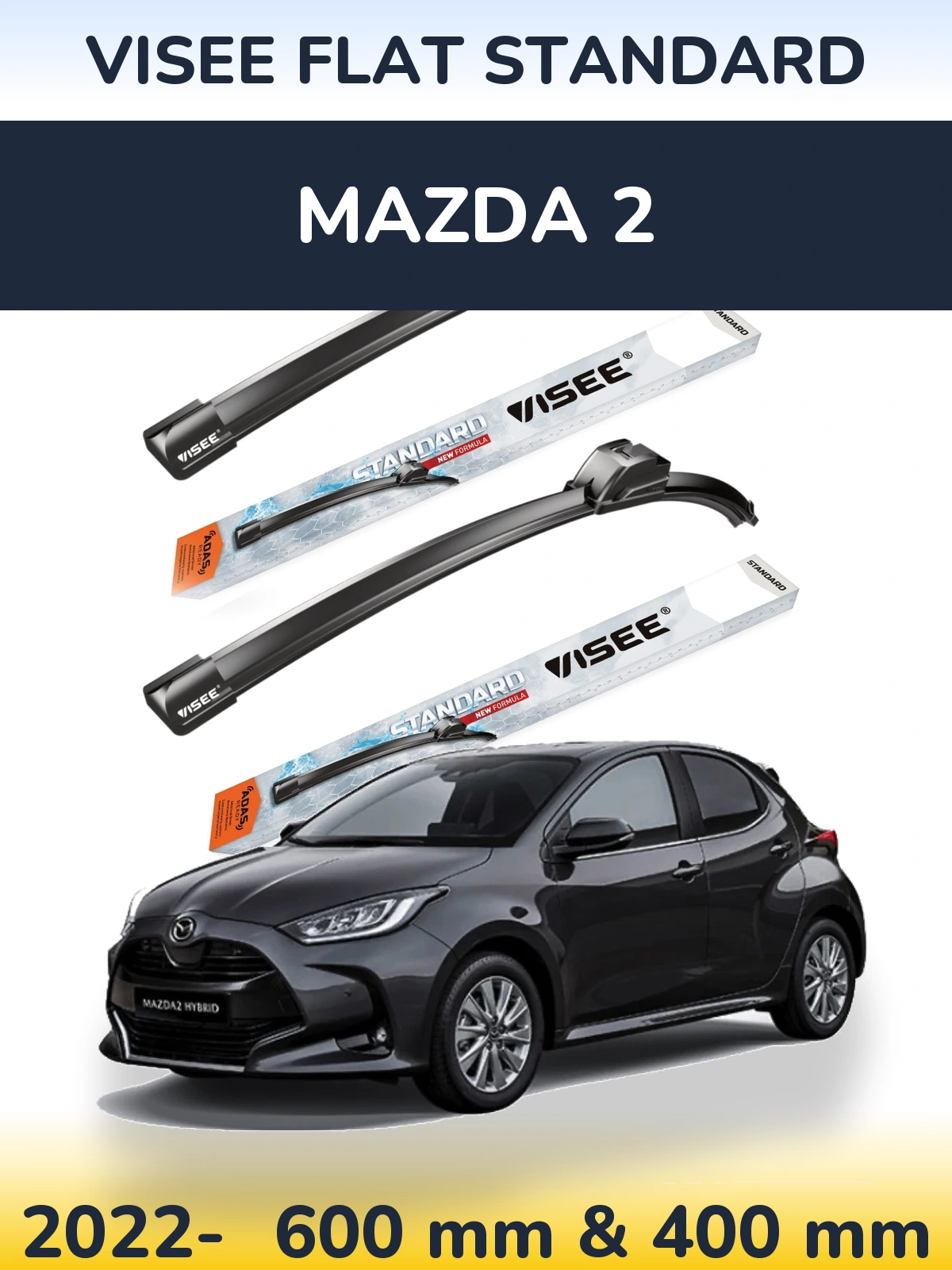 Комплект передних дворников VISEE FLAT STANDARD 600 & 400 мм для Mazda 2 2022-2026