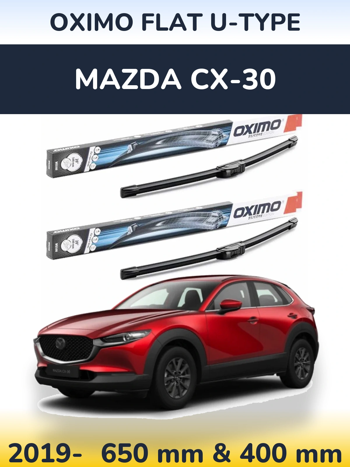 Комплект передніх щіток Oximo Flat U-type 650 & 400 мм для Mazda CX-30 2019-2026