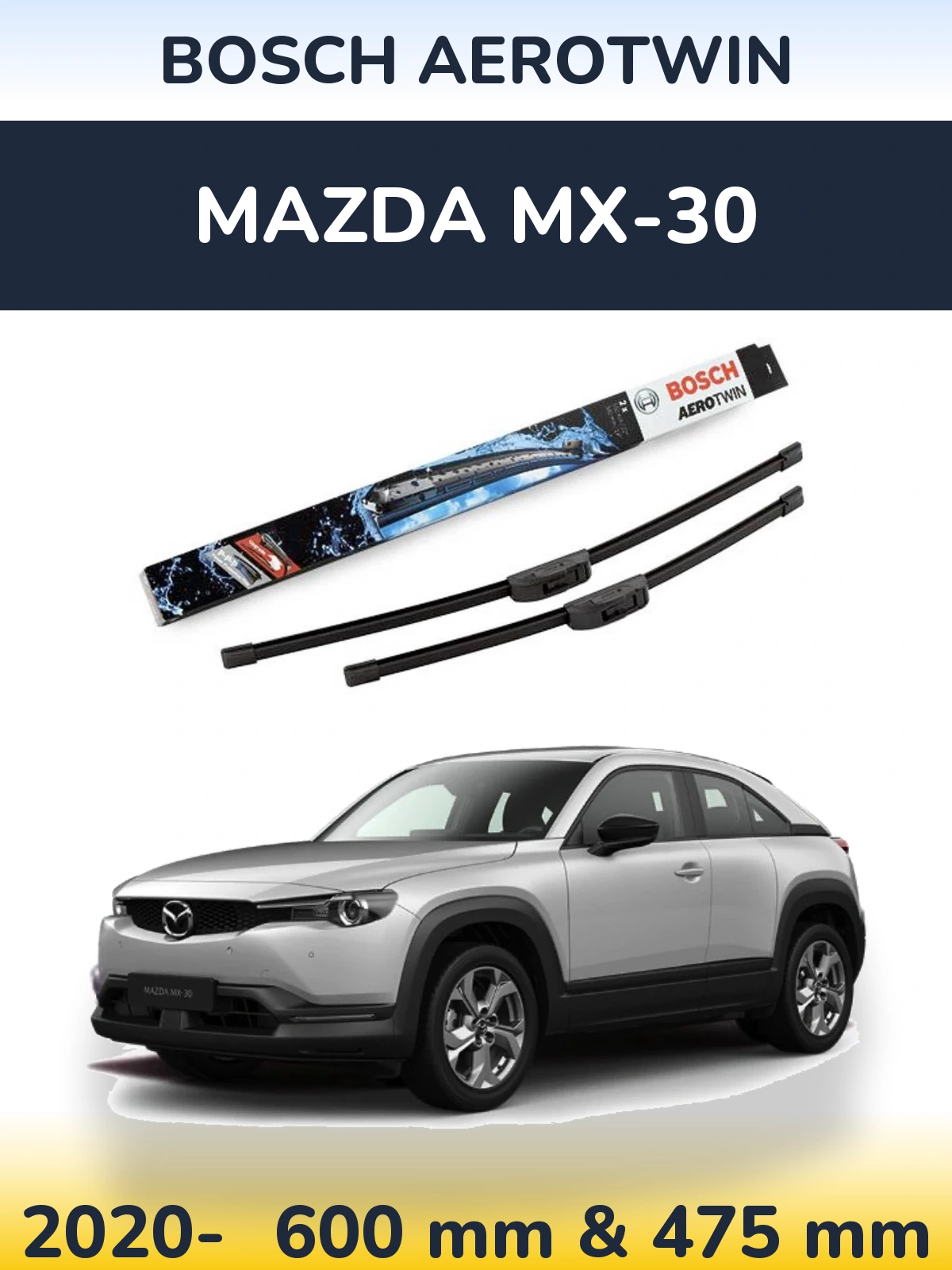 Комплект передних дворников BOSCH AeroTwin 600 & 475 мм для Mazda MX-30 2020-2026