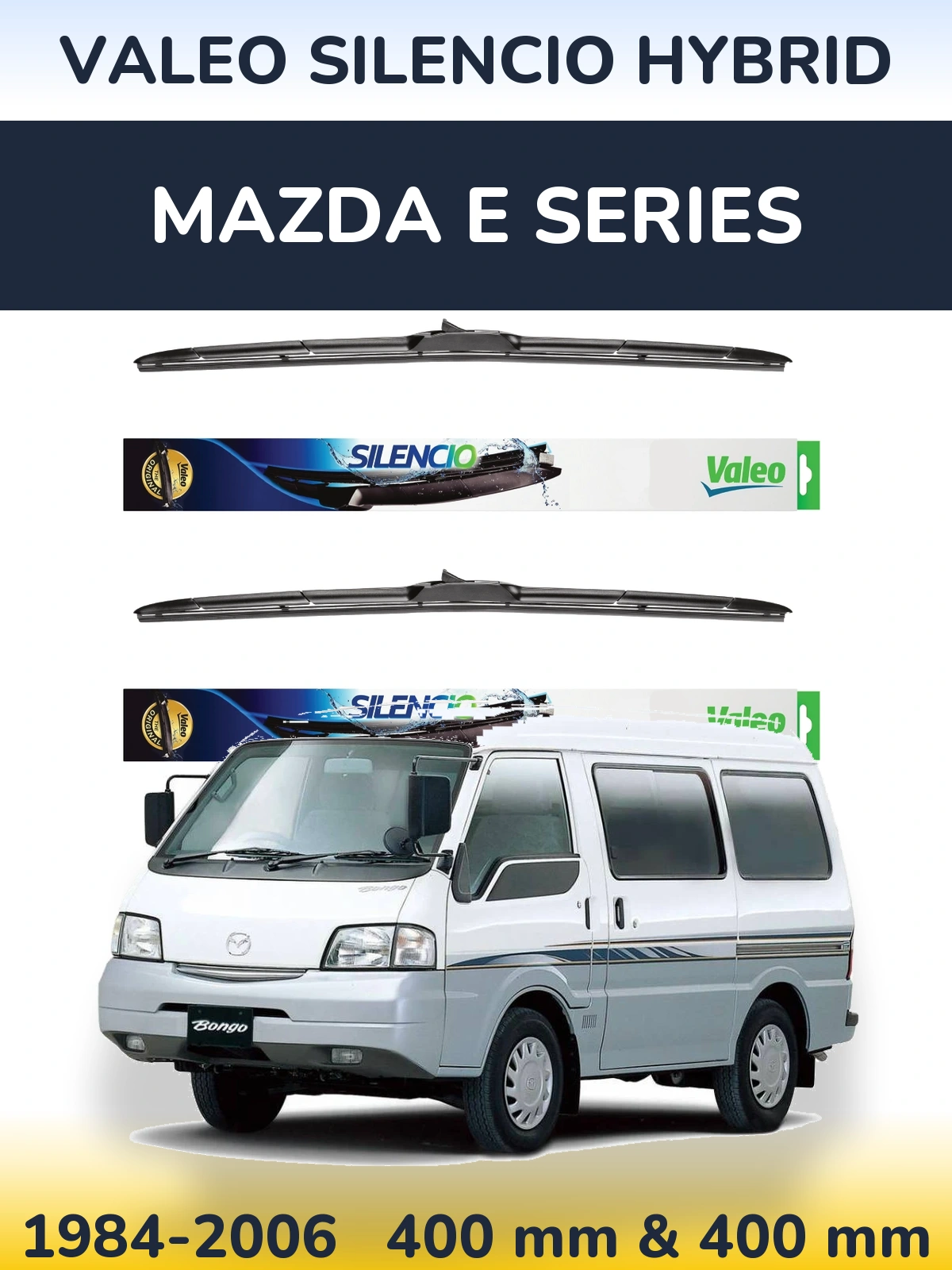 Комплект передніх щіток Valeo Silencio Hybrid 400 & 400 мм для Mazda E Series 1984-2006