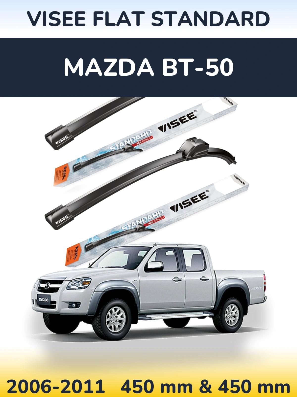 Front wiper blade set VISEE FLAT STANDARD 450 & 450 mm for Mazda BT-50 2006-2011