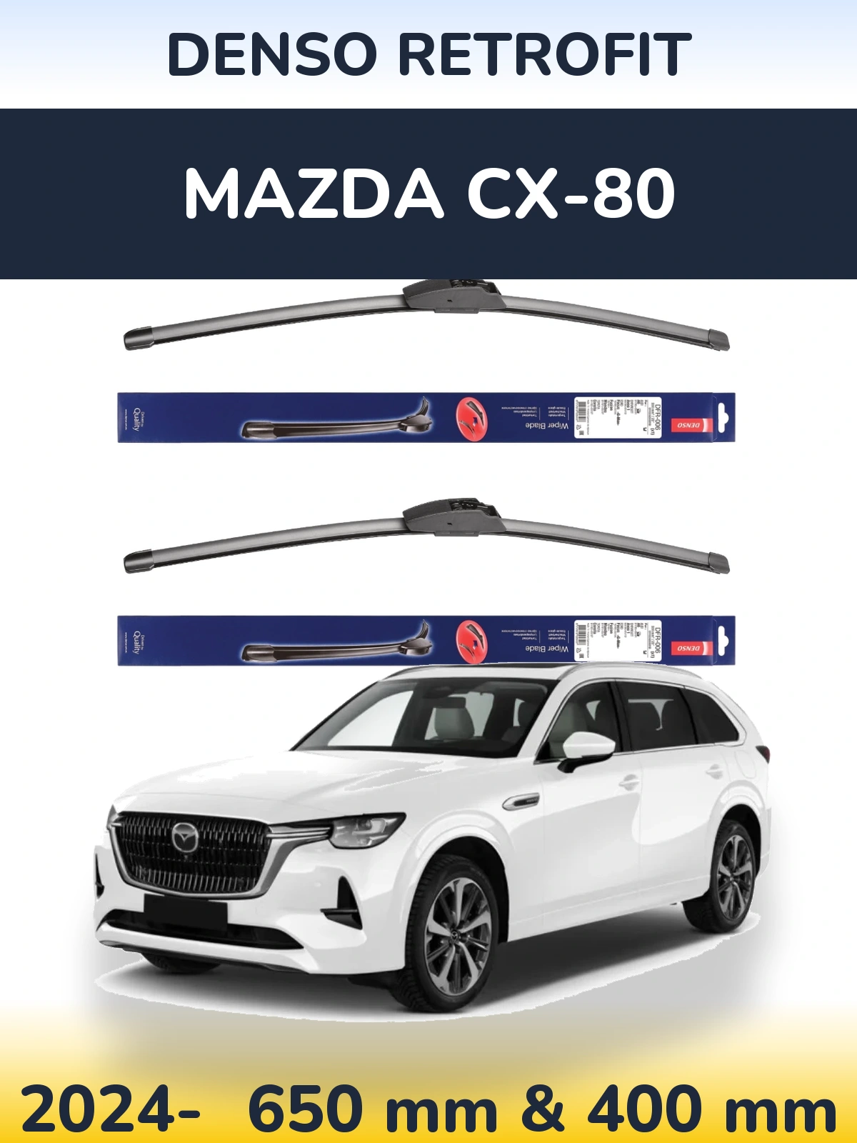 Комплект передніх щіток Denso Retrofit 650 & 400 мм для Mazda CX-80 2024-2026