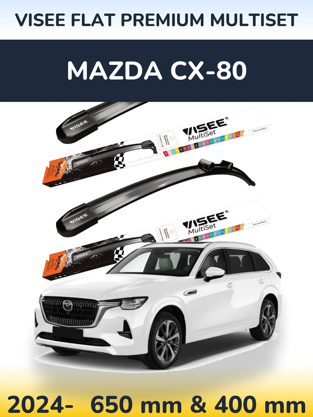 Front wiper blade set VISEE FLAT PREMIUM MultiSet 650 & 400 mm for Mazda CX-80 2024-2026